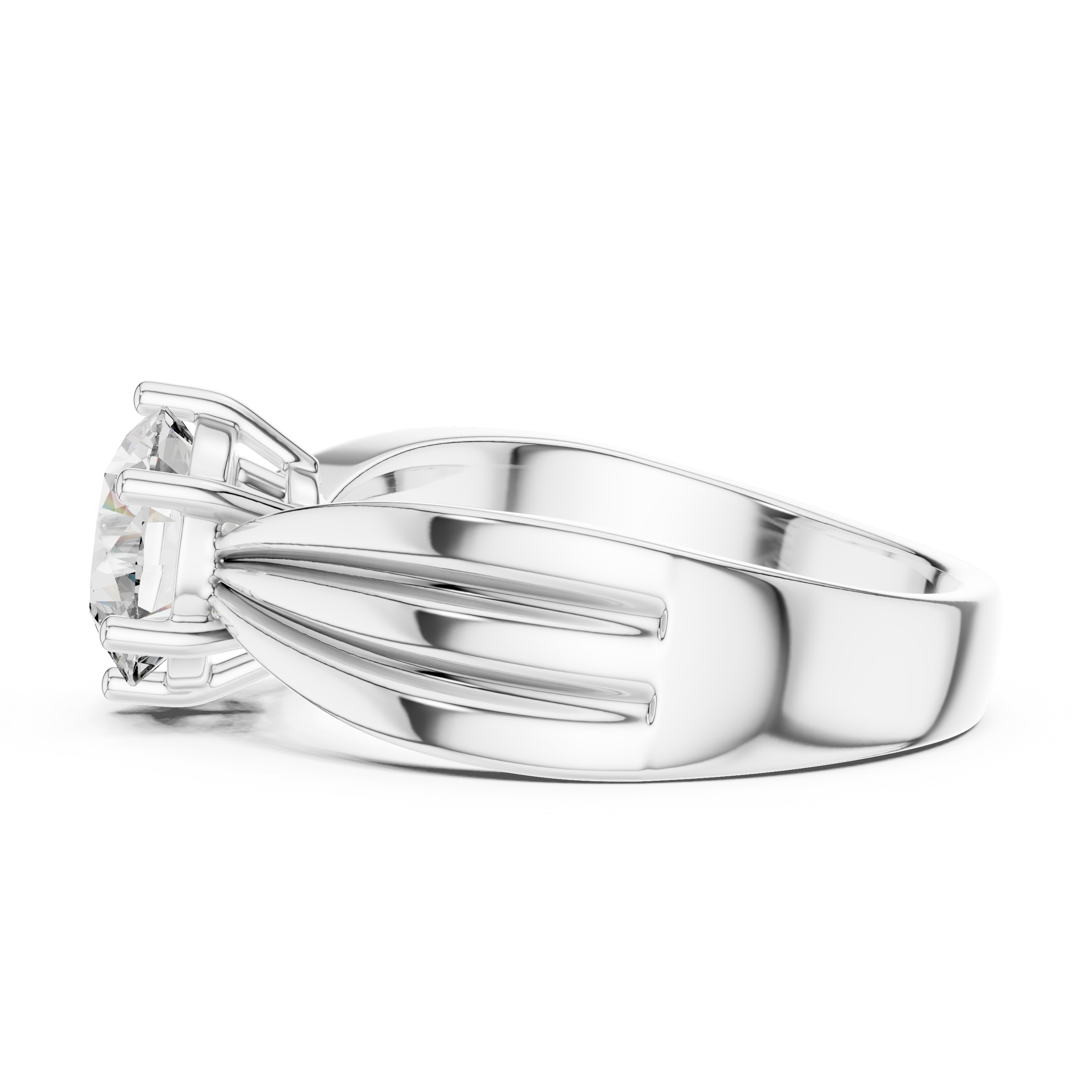 1–3 Carat Round Brilliant Lab-Grown Diamond Solitaire Engagement Ring – Wide Band with Six Prong Setting in 18K Gold