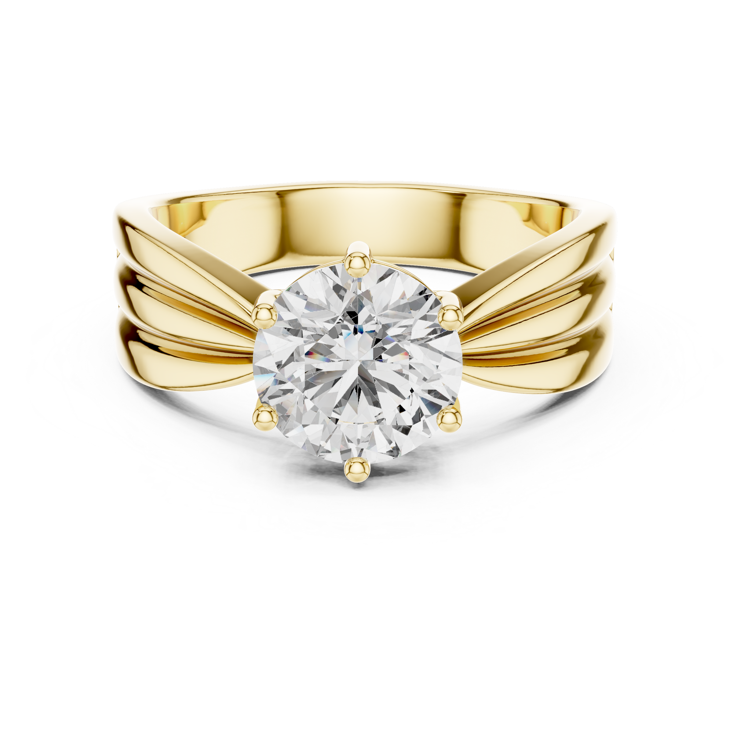1–3 Carat Round Brilliant Lab-Grown Diamond Solitaire Engagement Ring – Wide Band with Six Prong Setting in 18K Gold