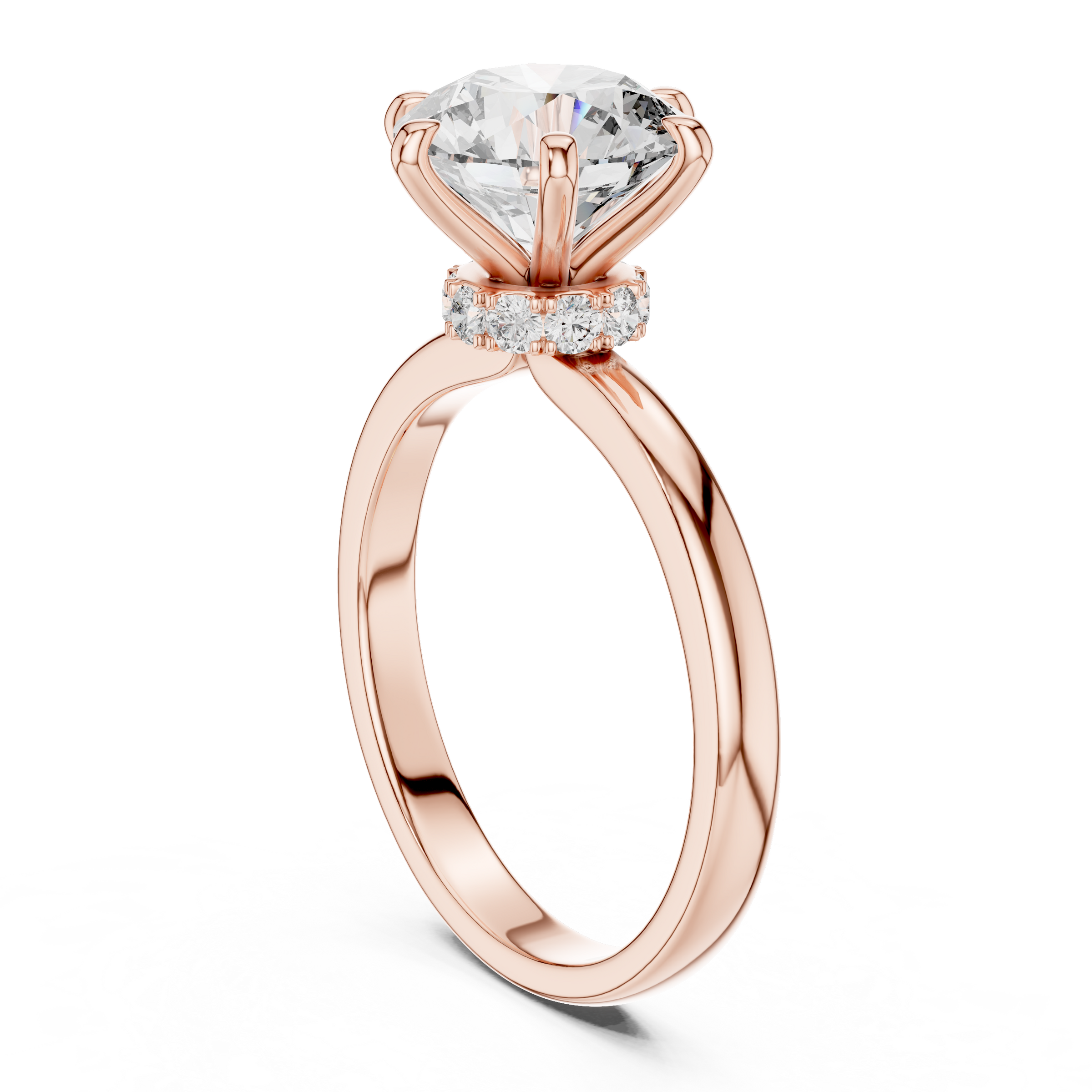 1–3 Carat Round Brilliant Lab-Grown Diamond Solitaire Engagement Ring – Hidden Halo with Six Prong Setting in 18K Gold