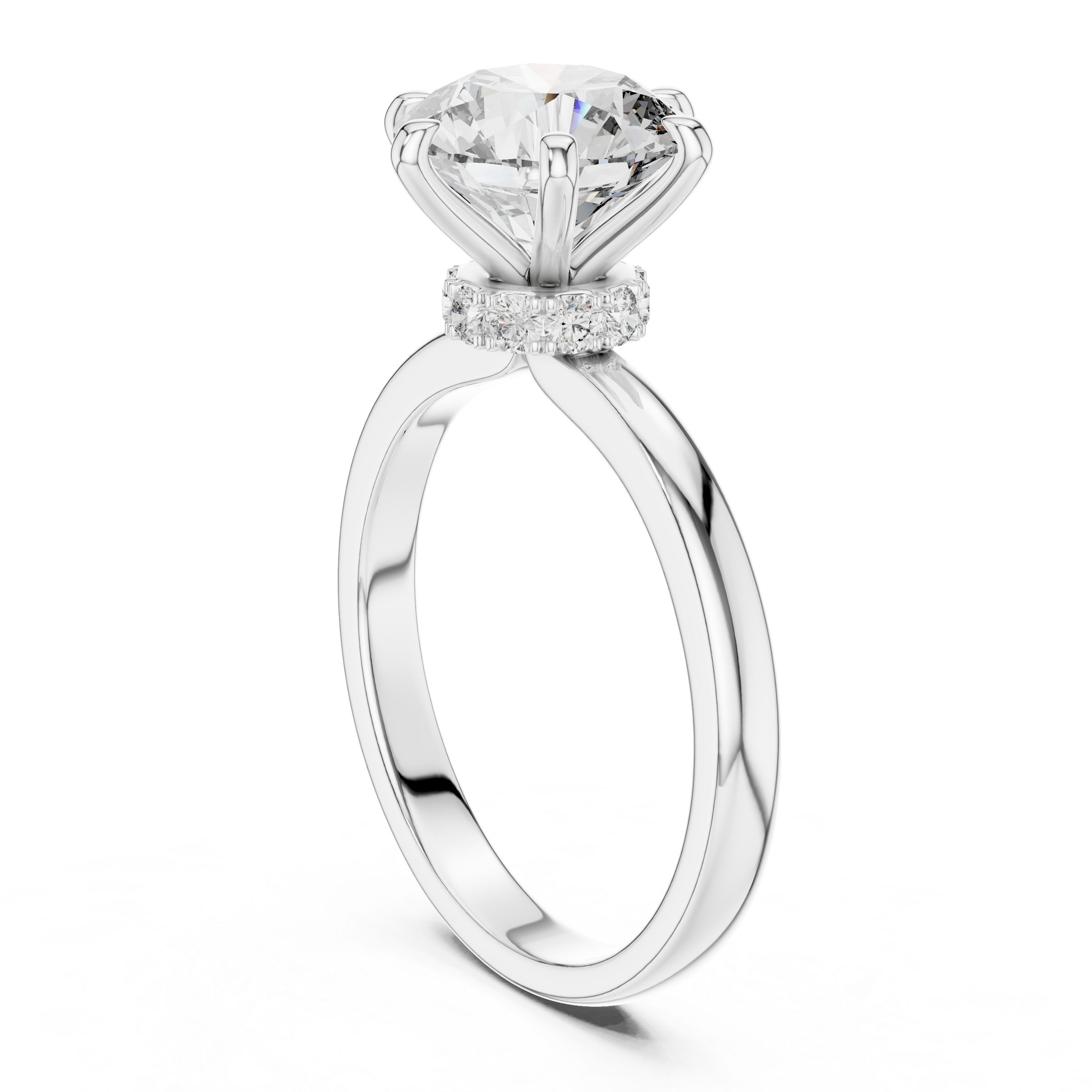 1–3 Carat Round Brilliant Lab-Grown Diamond Solitaire Engagement Ring – Hidden Halo with Six Prong Setting in 18K Gold