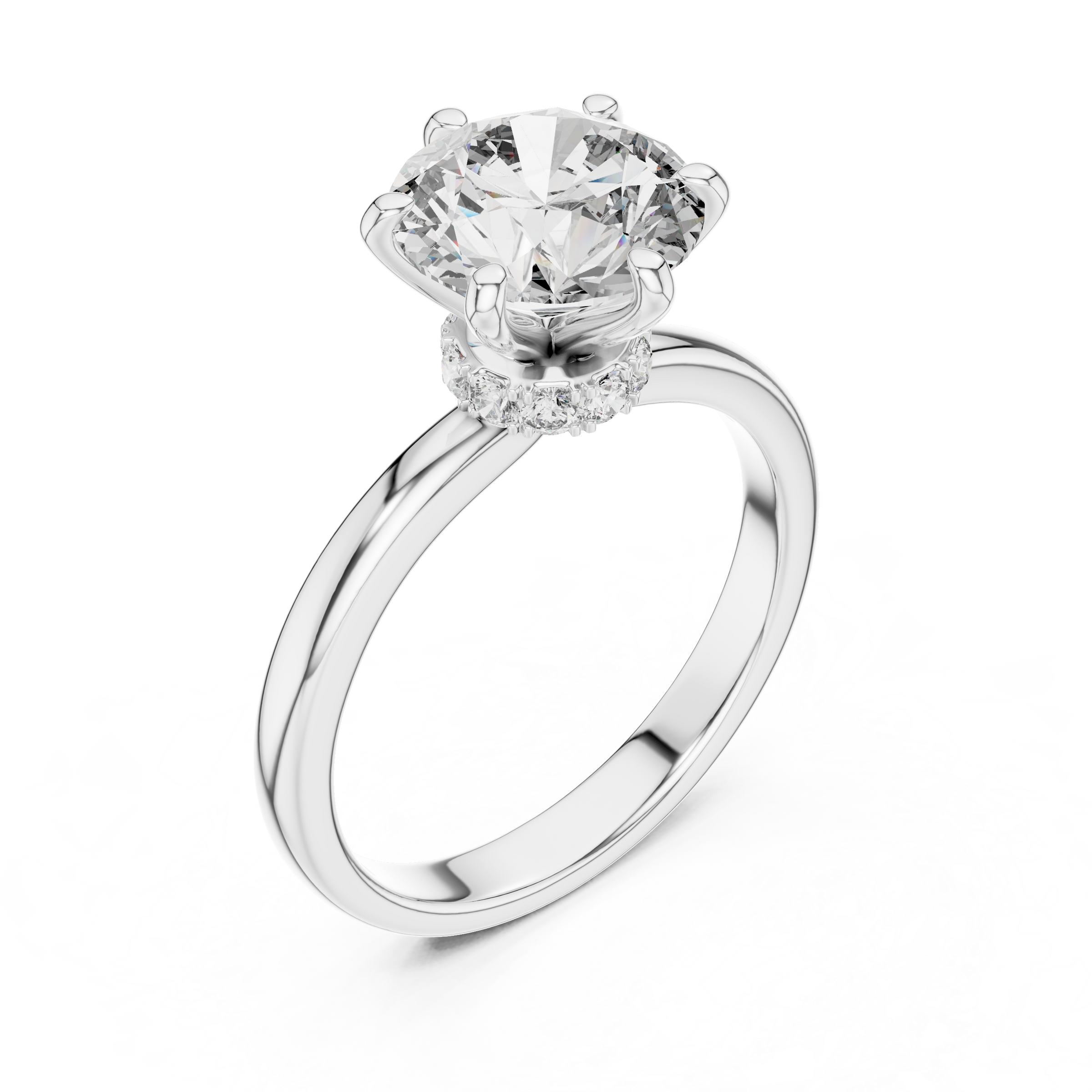 1–3 Carat Round Brilliant Lab-Grown Diamond Solitaire Engagement Ring – Hidden Halo with Six Prong Setting in 18K Gold