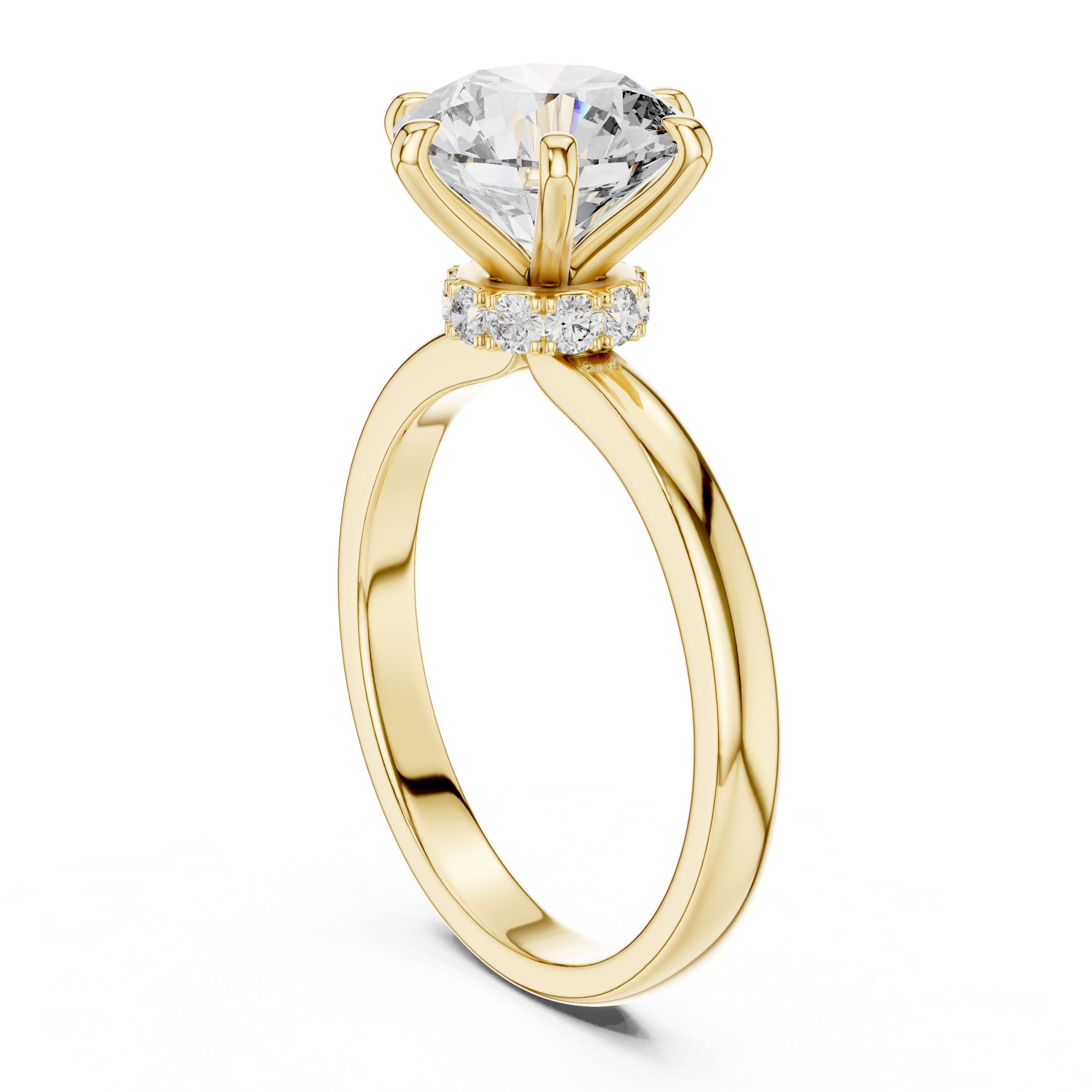1–3 Carat Round Brilliant Lab-Grown Diamond Solitaire Engagement Ring – Hidden Halo with Six Prong Setting in 18K Gold