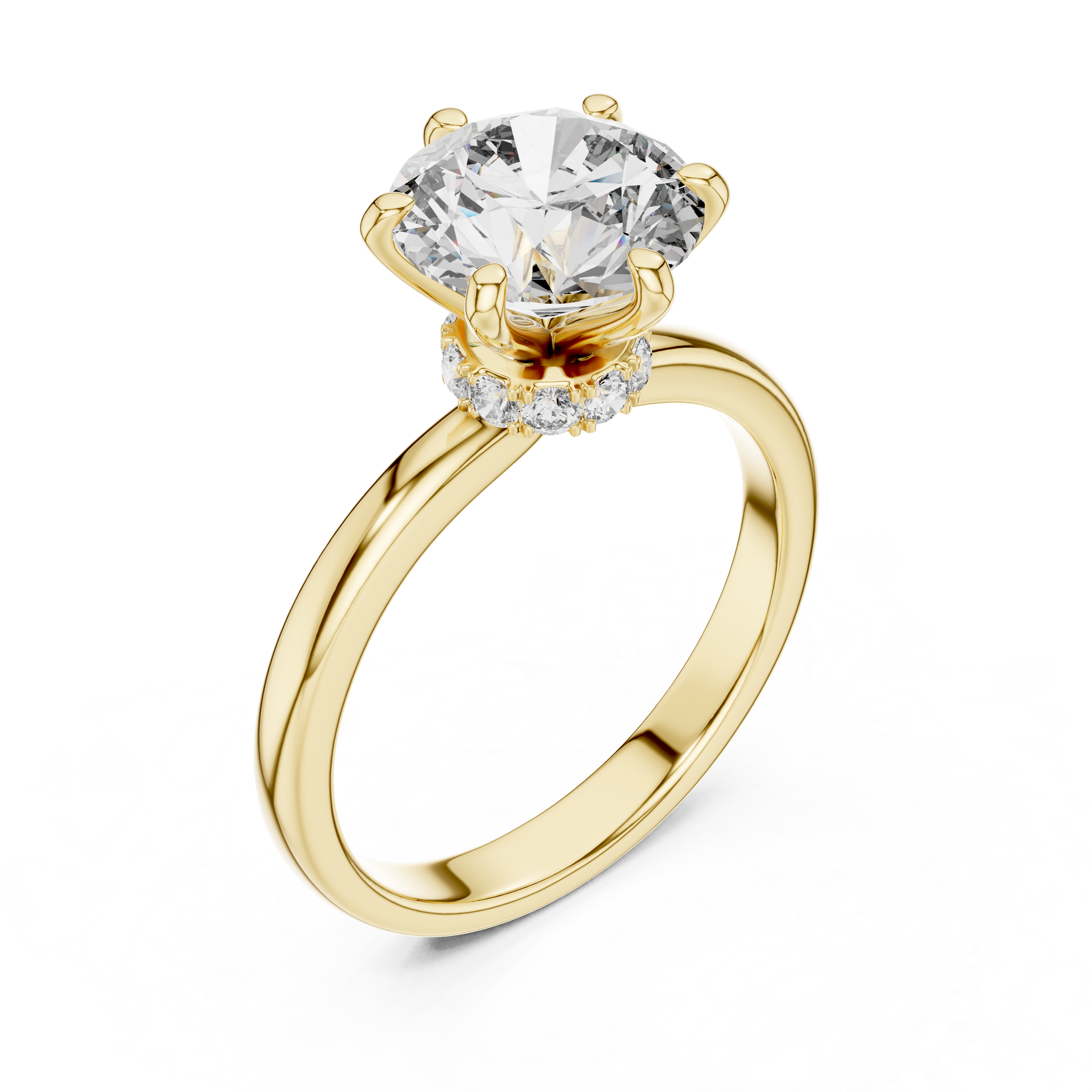 1–3 Carat Round Brilliant Lab-Grown Diamond Solitaire Engagement Ring – Hidden Halo with Six Prong Setting in 18K Gold