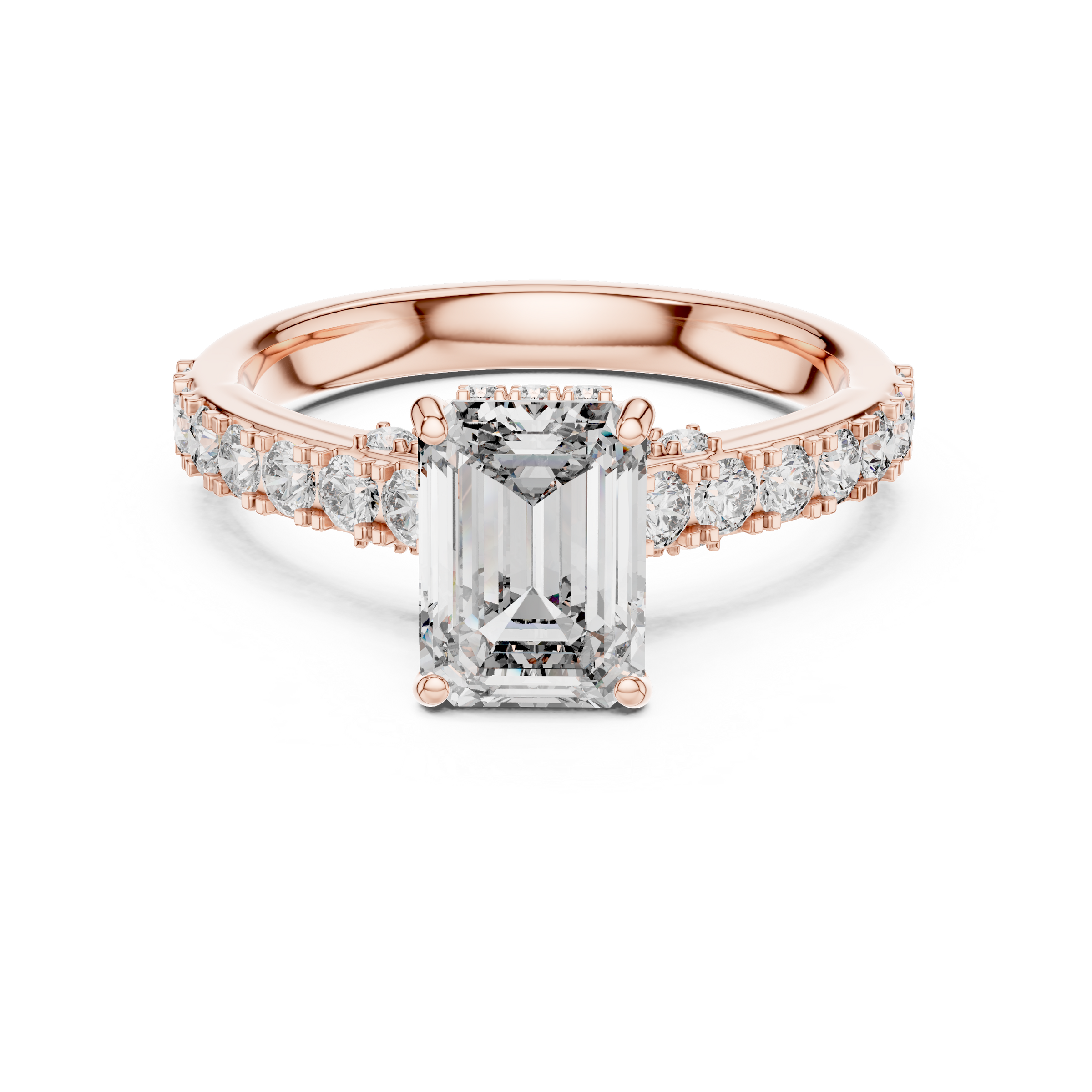1–3 Carat Emerald Cut Lab-Grown Diamond Solitaire Engagement Ring – Hidden Halo & Pave Setting in 18K Gold