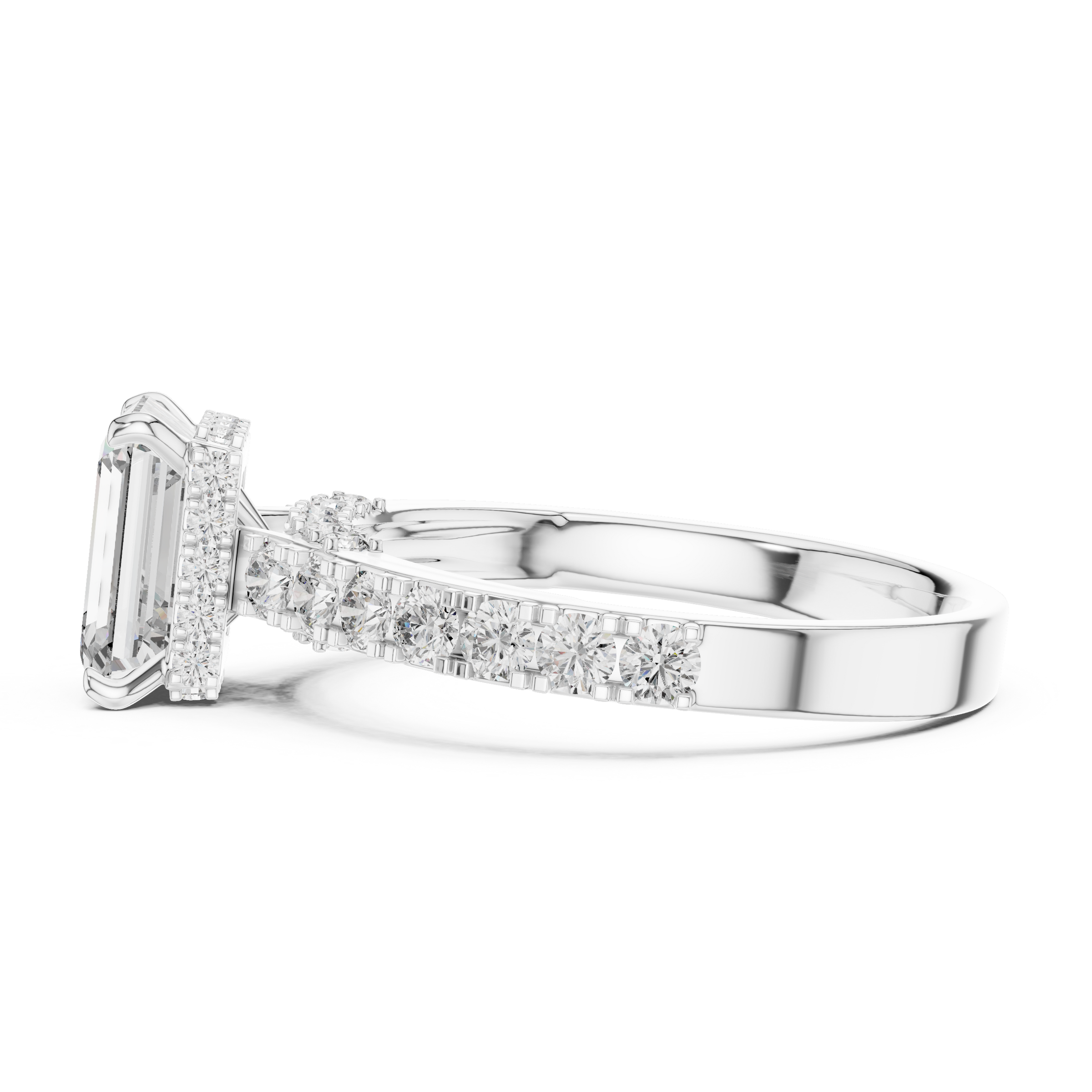 1–3 Carat Emerald Cut Lab-Grown Diamond Solitaire Engagement Ring – Hidden Halo & Pave Setting in 18K Gold