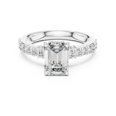 1–3 Carat Emerald Cut Lab-Grown Diamond Solitaire Engagement Ring – Hidden Halo & Pave Setting in 18K Gold