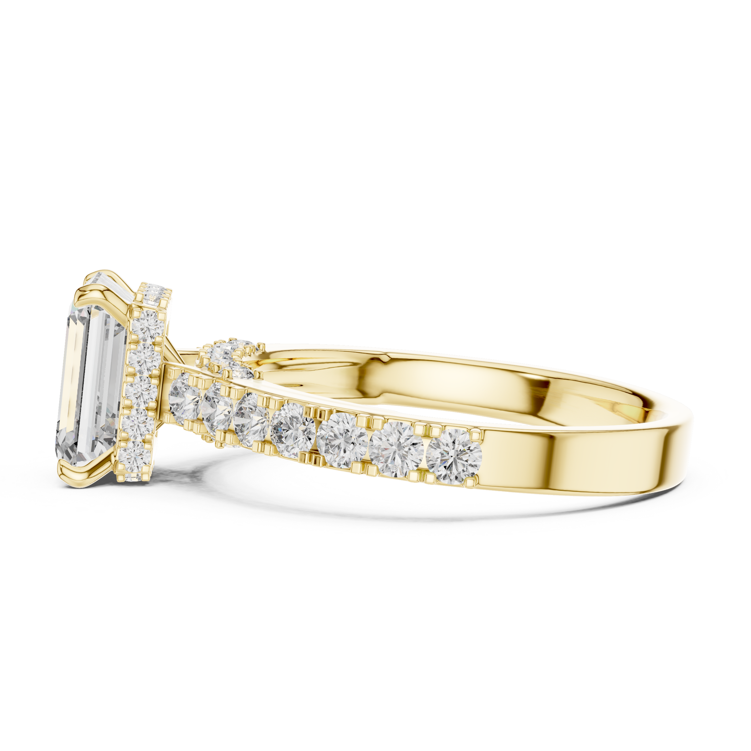 1–3 Carat Emerald Cut Lab-Grown Diamond Solitaire Engagement Ring – Hidden Halo & Pave Setting in 18K Gold