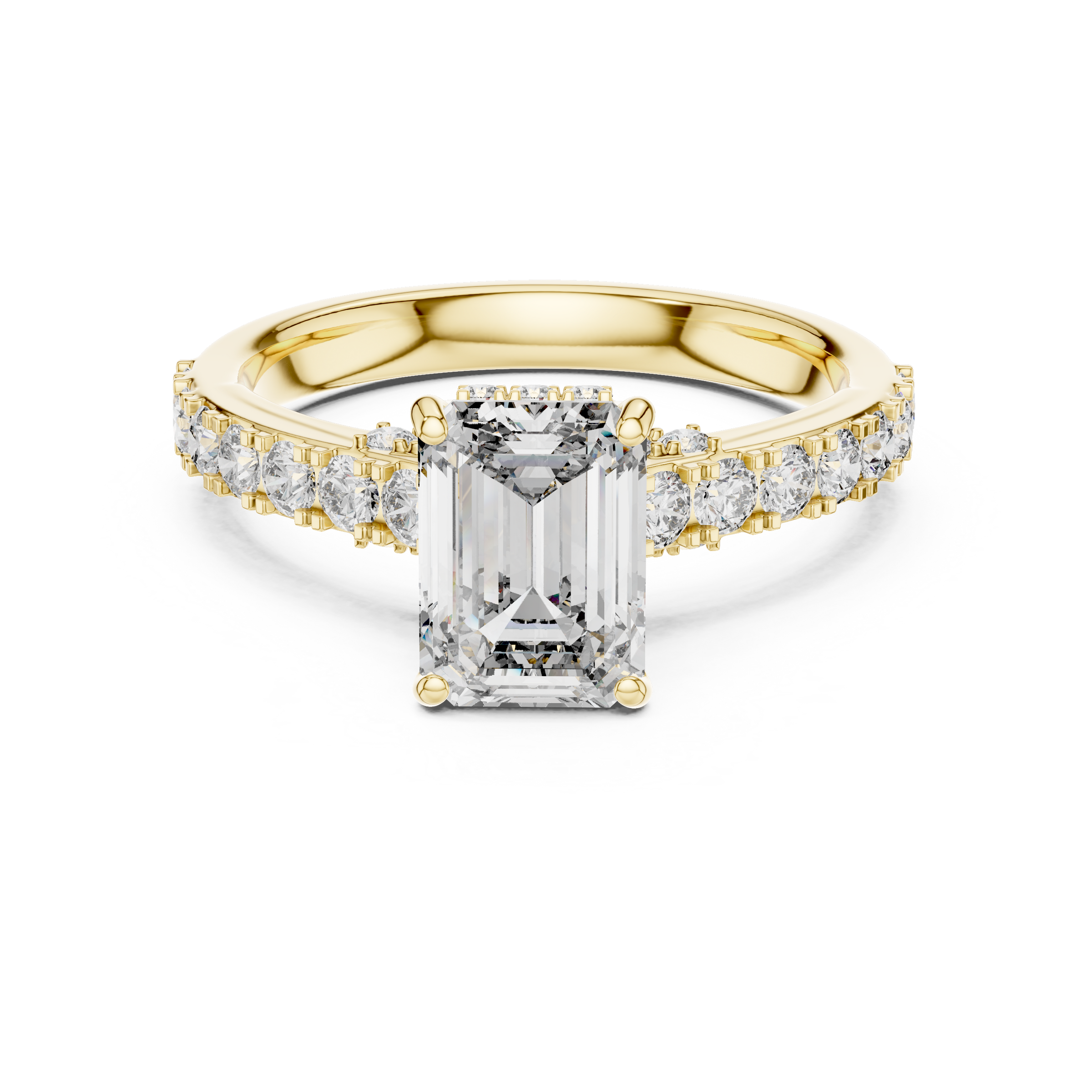 1–3 Carat Emerald Cut Lab-Grown Diamond Solitaire Engagement Ring – Hidden Halo & Pave Setting in 18K Gold
