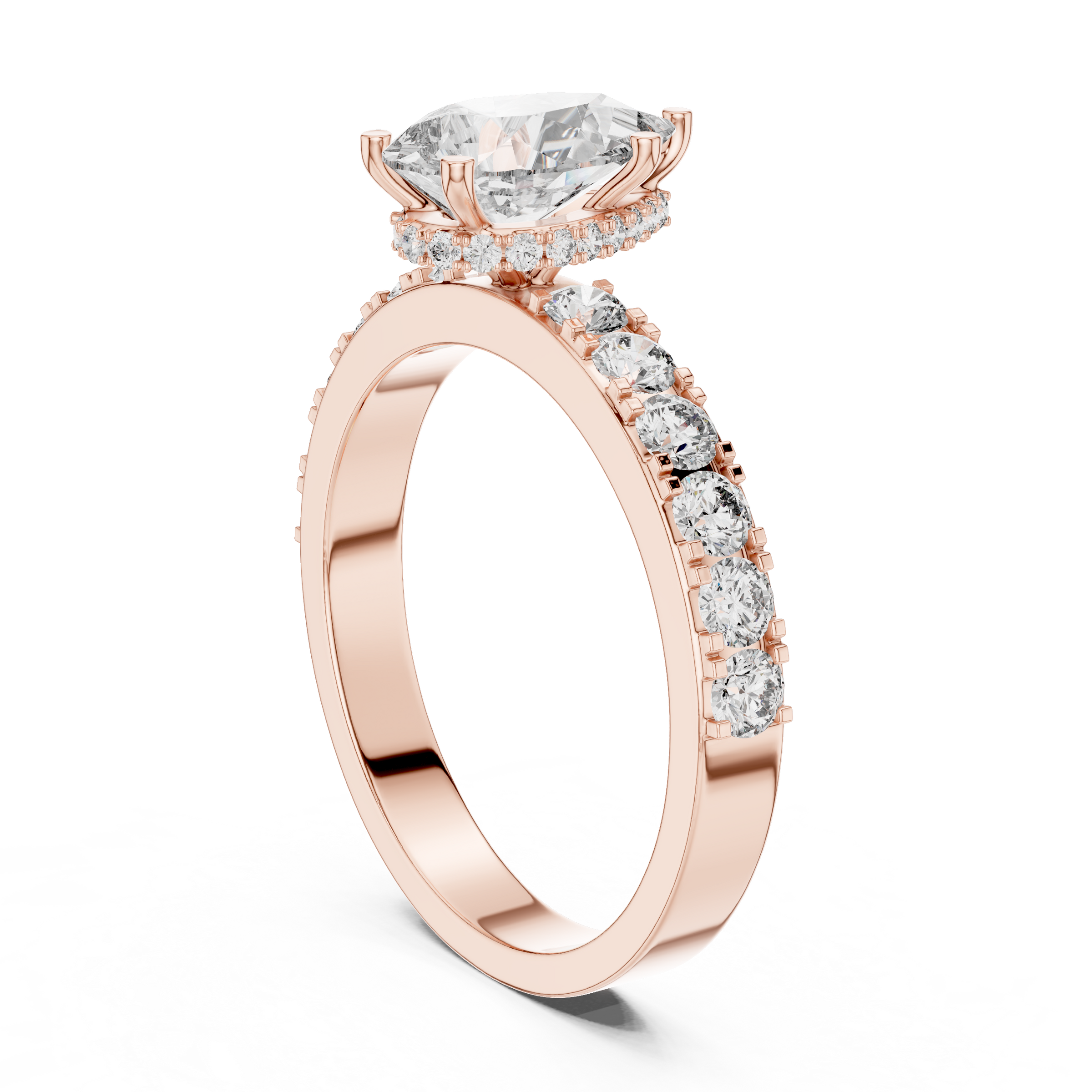 1–3 Carat Pear Cut Lab-Grown Diamond Solitaire Engagement Ring – Hidden Halo & Pave Setting in 18K Gold