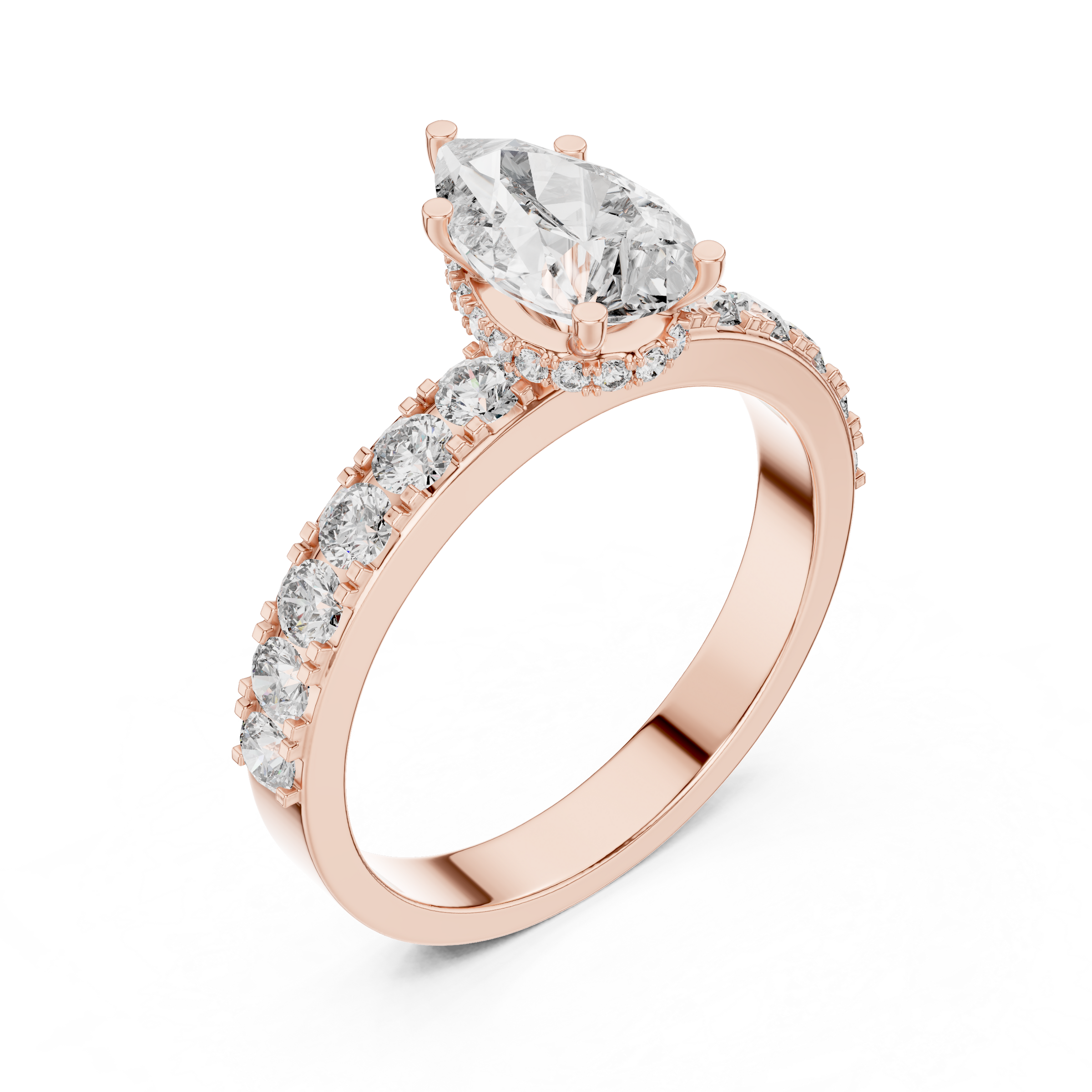 1–3 Carat Pear Cut Lab-Grown Diamond Solitaire Engagement Ring – Hidden Halo & Pave Setting in 18K Gold