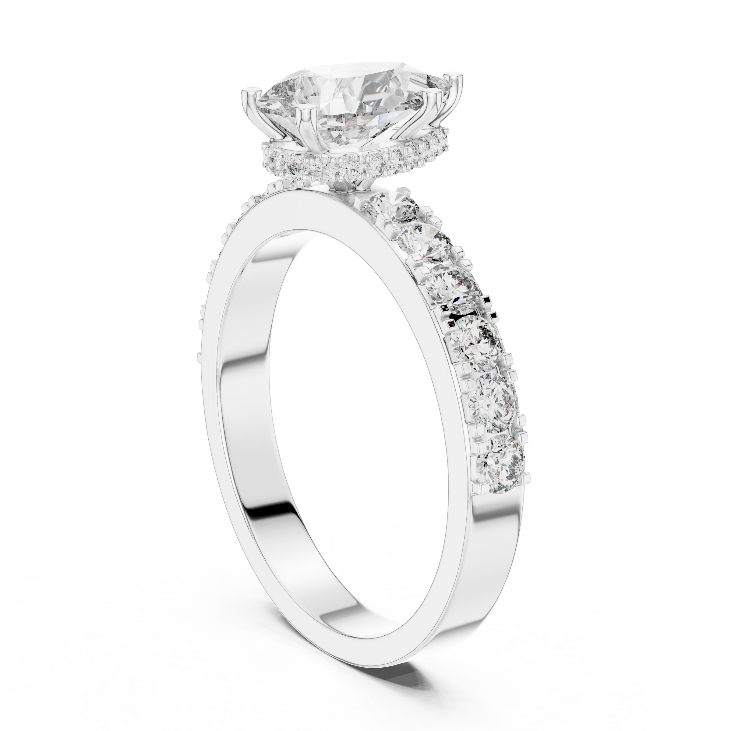 1–3 Carat Pear Cut Lab-Grown Diamond Solitaire Engagement Ring – Hidden Halo & Pave Setting in 18K Gold