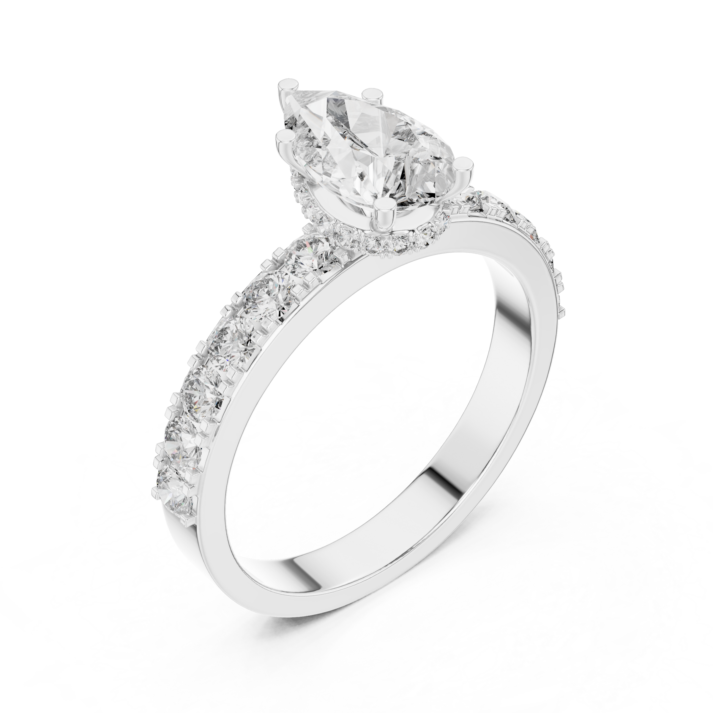 1–3 Carat Pear Cut Lab-Grown Diamond Solitaire Engagement Ring – Hidden Halo & Pave Setting in 18K Gold