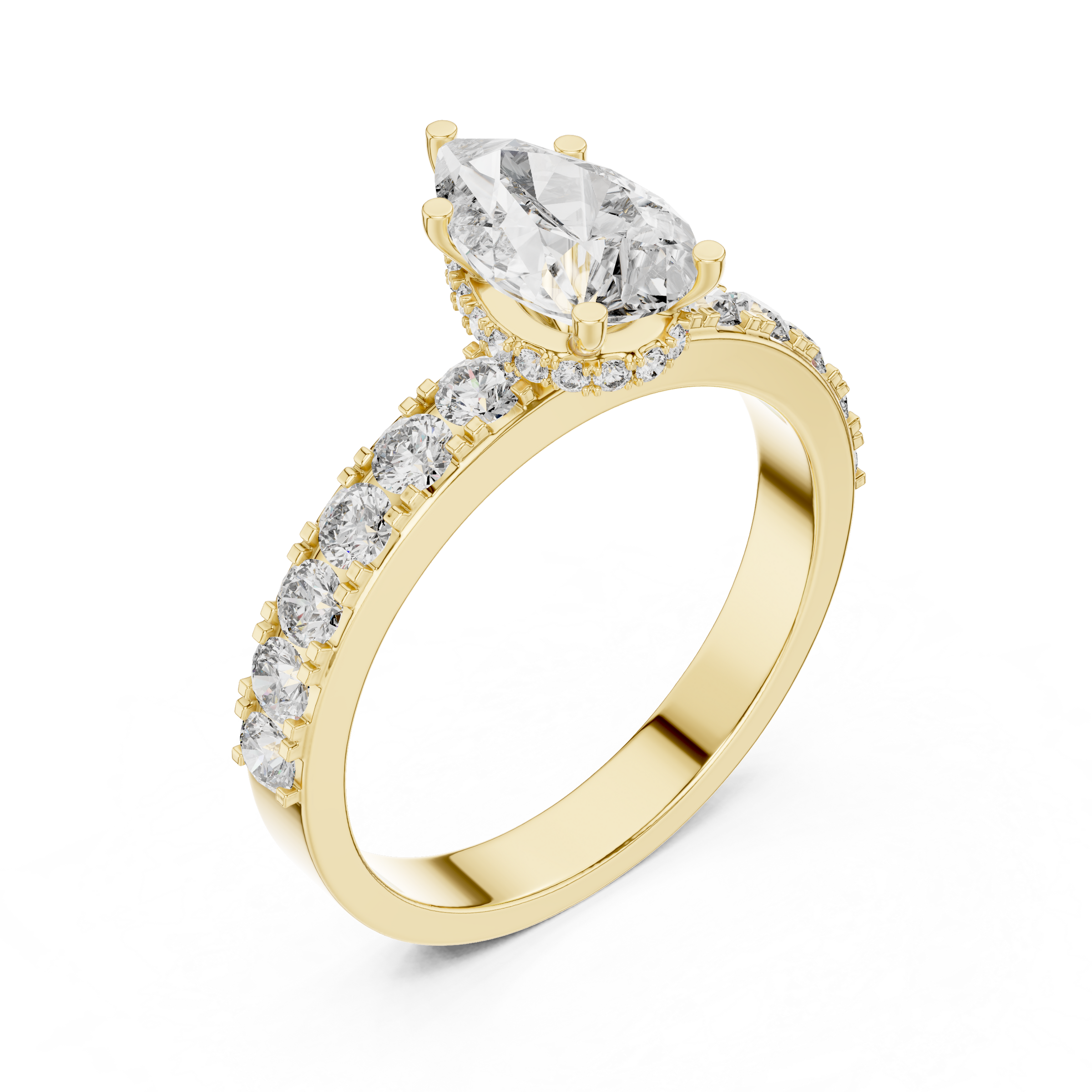 1–3 Carat Pear Cut Lab-Grown Diamond Solitaire Engagement Ring – Hidden Halo & Pave Setting in 18K Gold