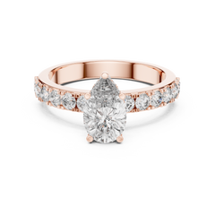1–3 Carat Pear Cut Lab-Grown Diamond Solitaire Engagement Ring – Hidden Halo & Pave Setting in 18K Gold