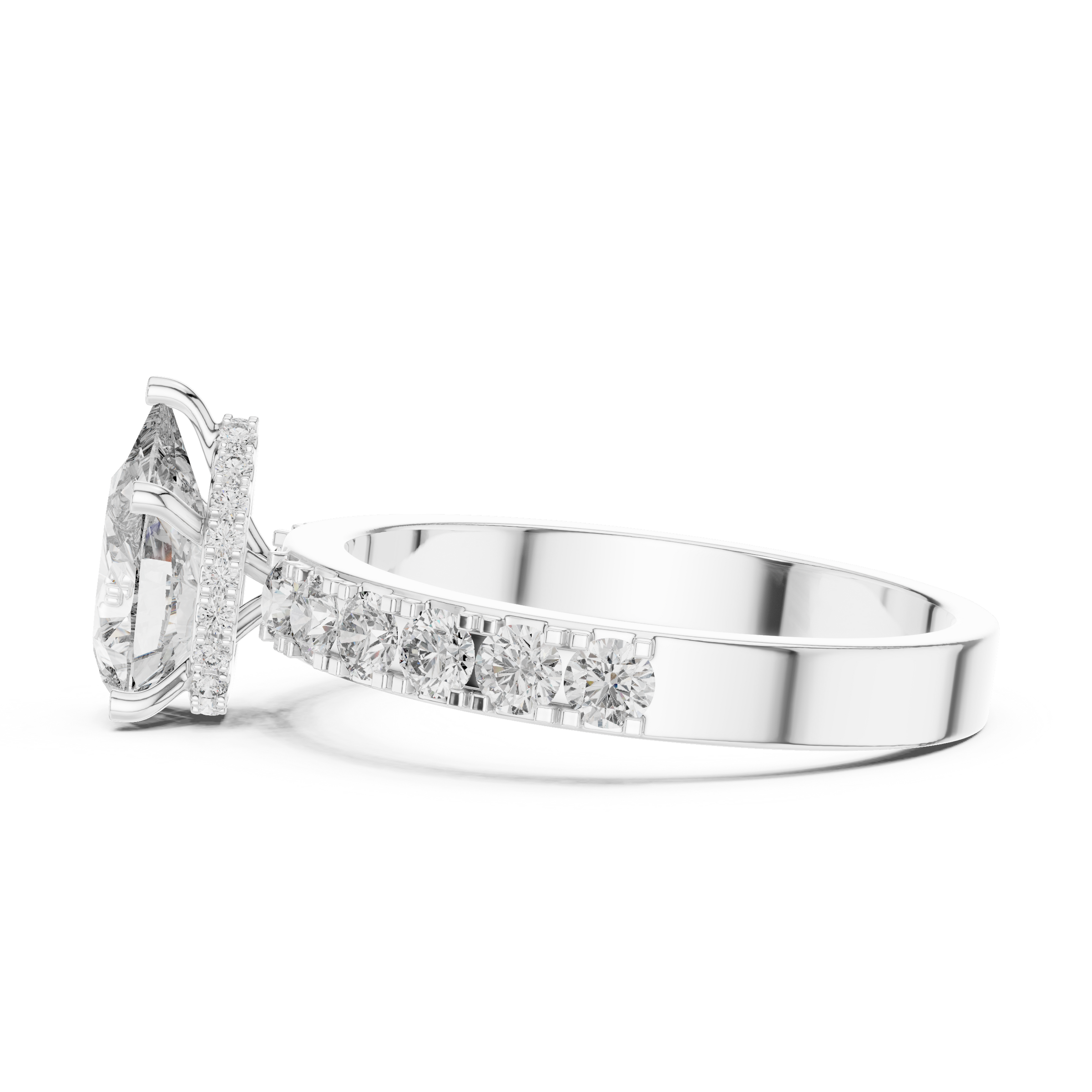 1–3 Carat Pear Cut Lab-Grown Diamond Solitaire Engagement Ring – Hidden Halo & Pave Setting in 18K Gold