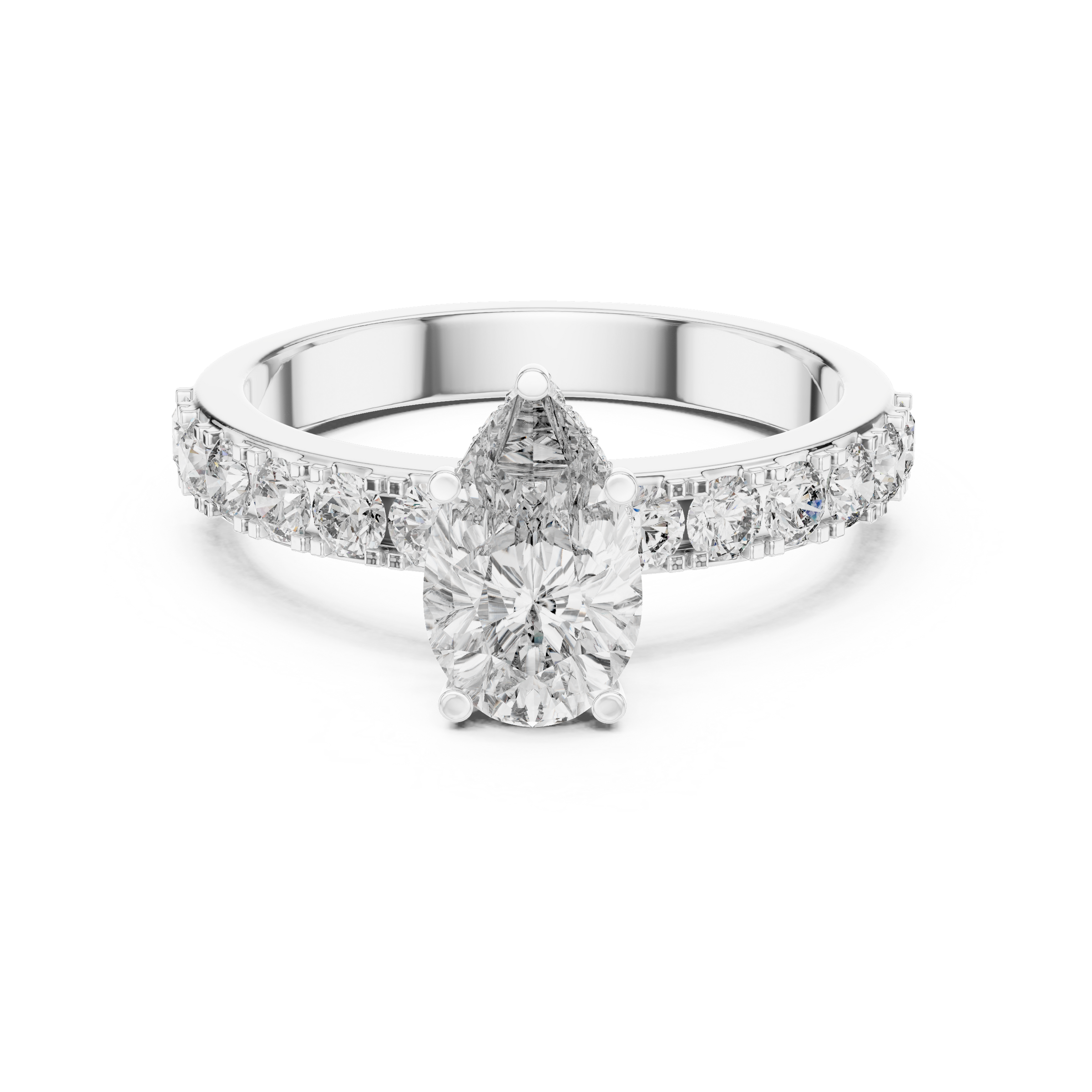 1–3 Carat Pear Cut Lab-Grown Diamond Solitaire Engagement Ring – Hidden Halo & Pave Setting in 18K Gold