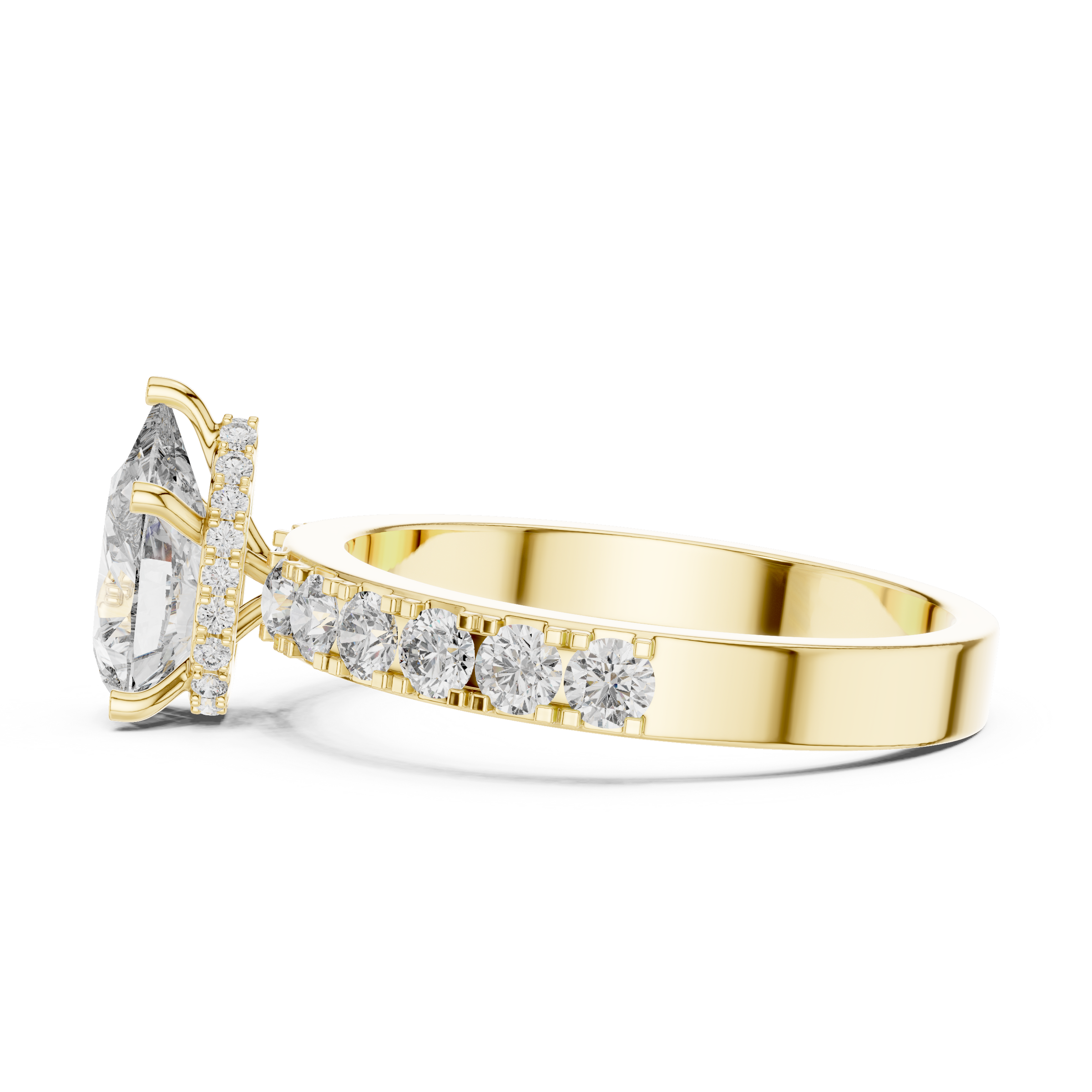 1–3 Carat Pear Cut Lab-Grown Diamond Solitaire Engagement Ring – Hidden Halo & Pave Setting in 18K Gold