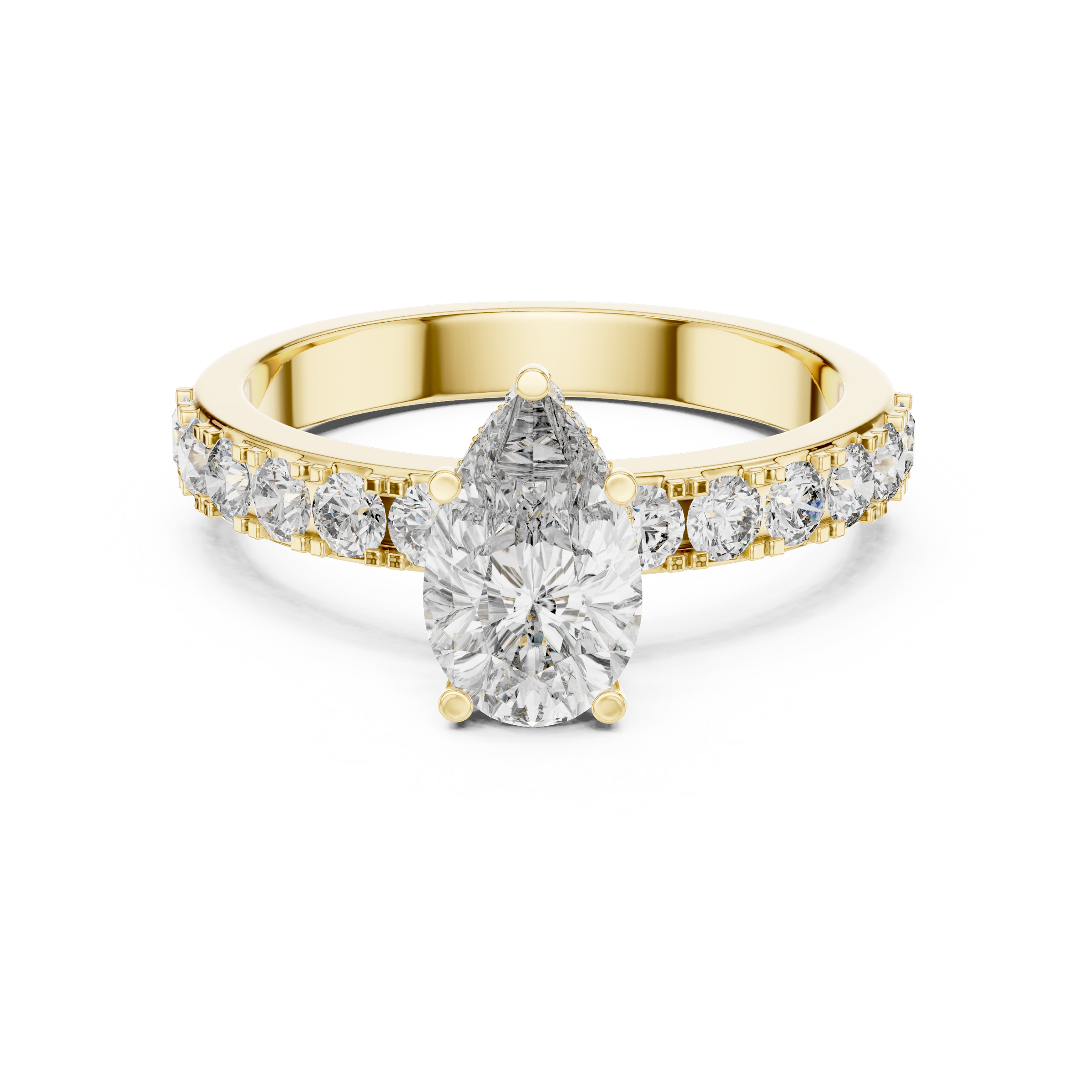 1–3 Carat Pear Cut Lab-Grown Diamond Solitaire Engagement Ring – Hidden Halo & Pave Setting in 18K Gold