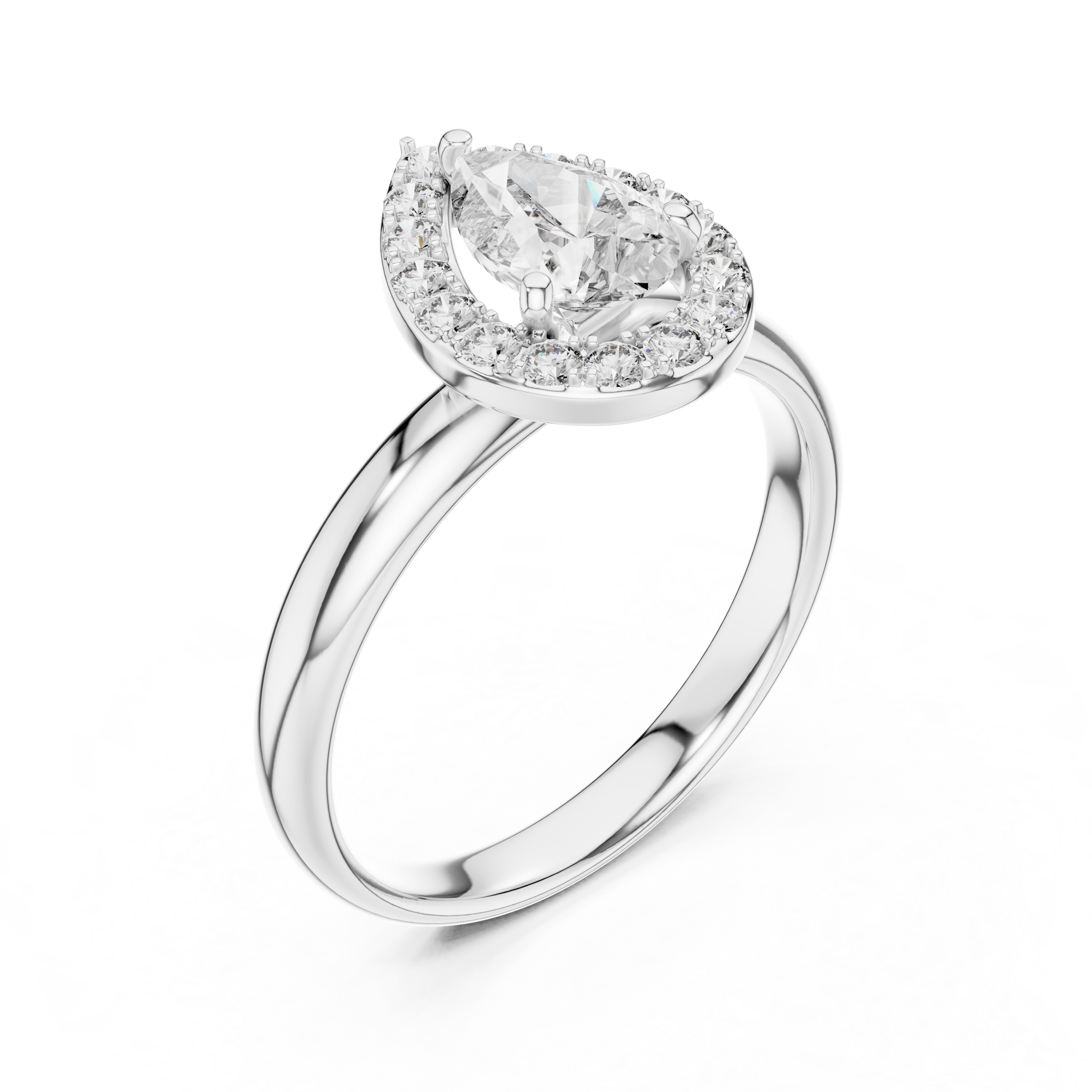 1–3 Carat Pear Cut Lab-Grown Diamond Solitaire Engagement Ring – Diamond Halo in 18K Gold