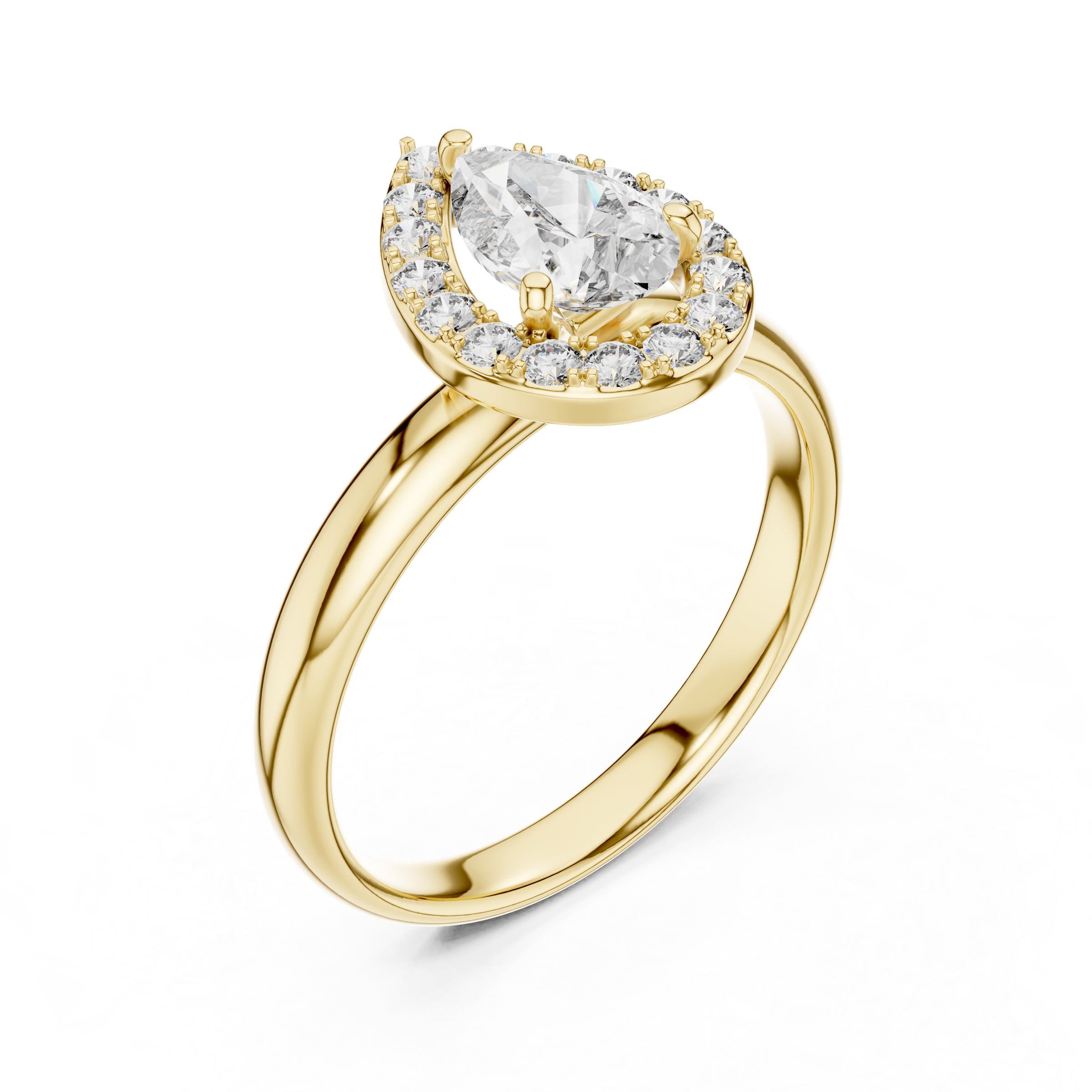 1–3 Carat Pear Cut Lab-Grown Diamond Solitaire Engagement Ring – Diamond Halo in 18K Gold