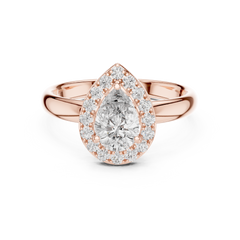 1–3 Carat Pear Cut Lab-Grown Diamond Solitaire Engagement Ring – Diamond Halo in 18K Gold
