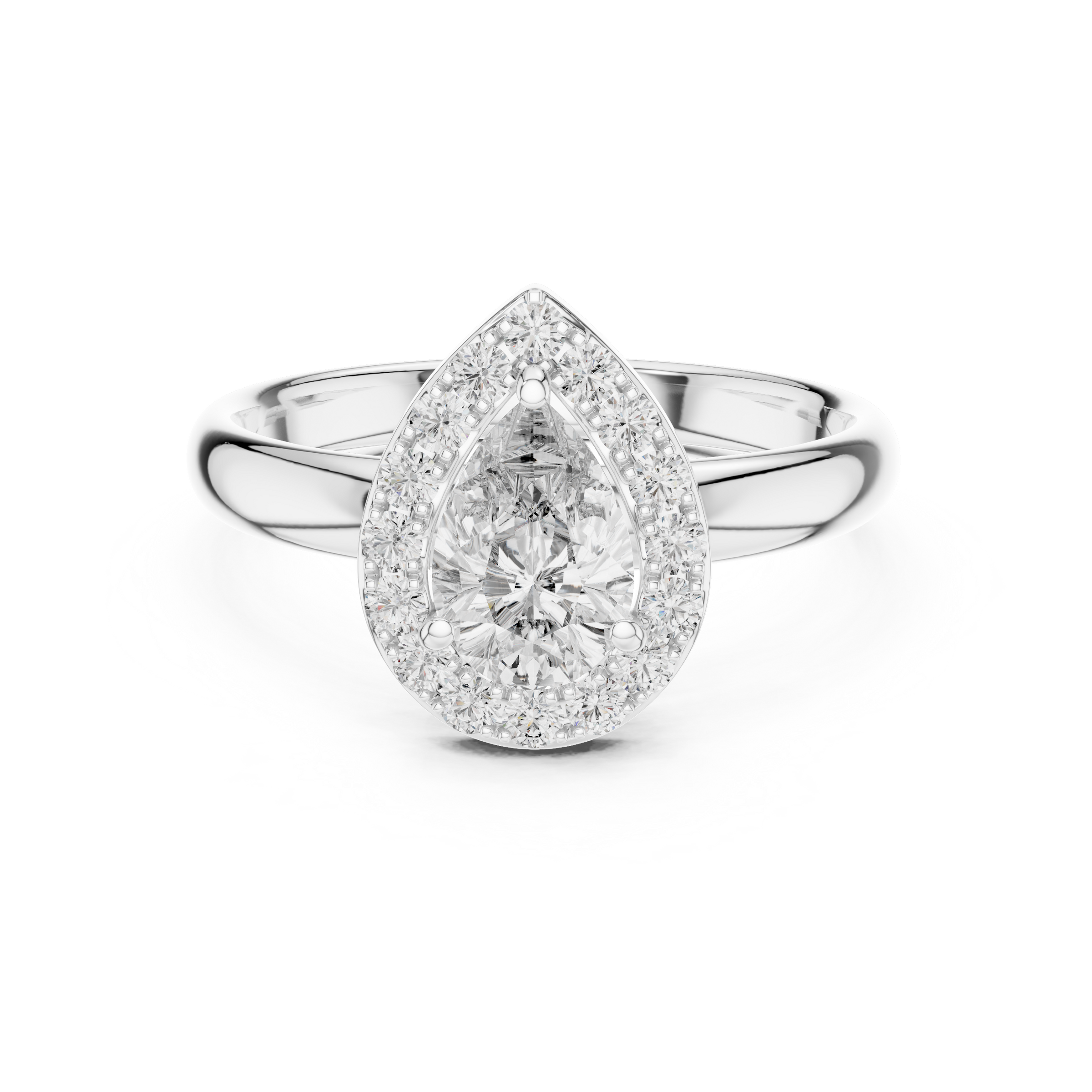 1–3 Carat Pear Cut Lab-Grown Diamond Solitaire Engagement Ring – Diamond Halo in 18K Gold