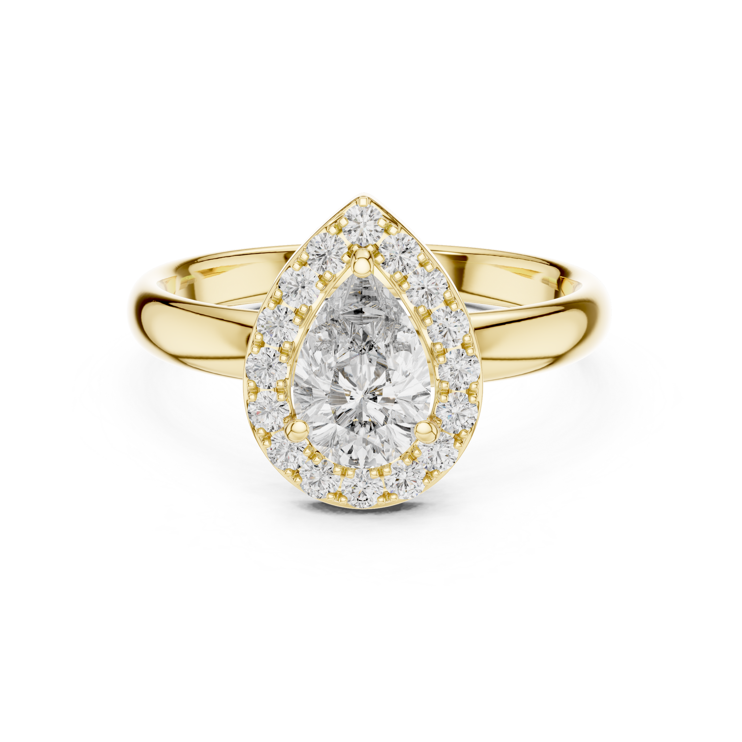 1–3 Carat Pear Cut Lab-Grown Diamond Solitaire Engagement Ring – Diamond Halo in 18K Gold