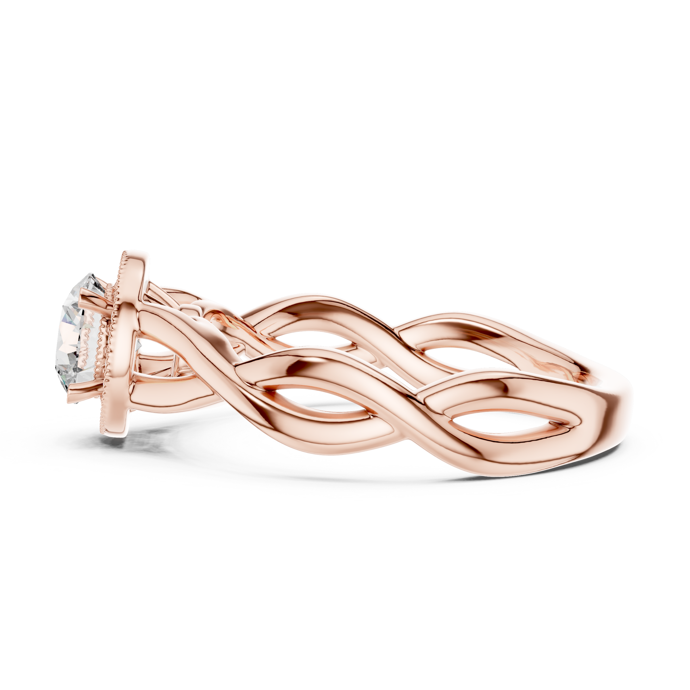 1–3 Carat Round Cut Lab-Grown Diamond Solitaire Engagement Ring with Halo Diamonds and Twisted Band in 18K Gold