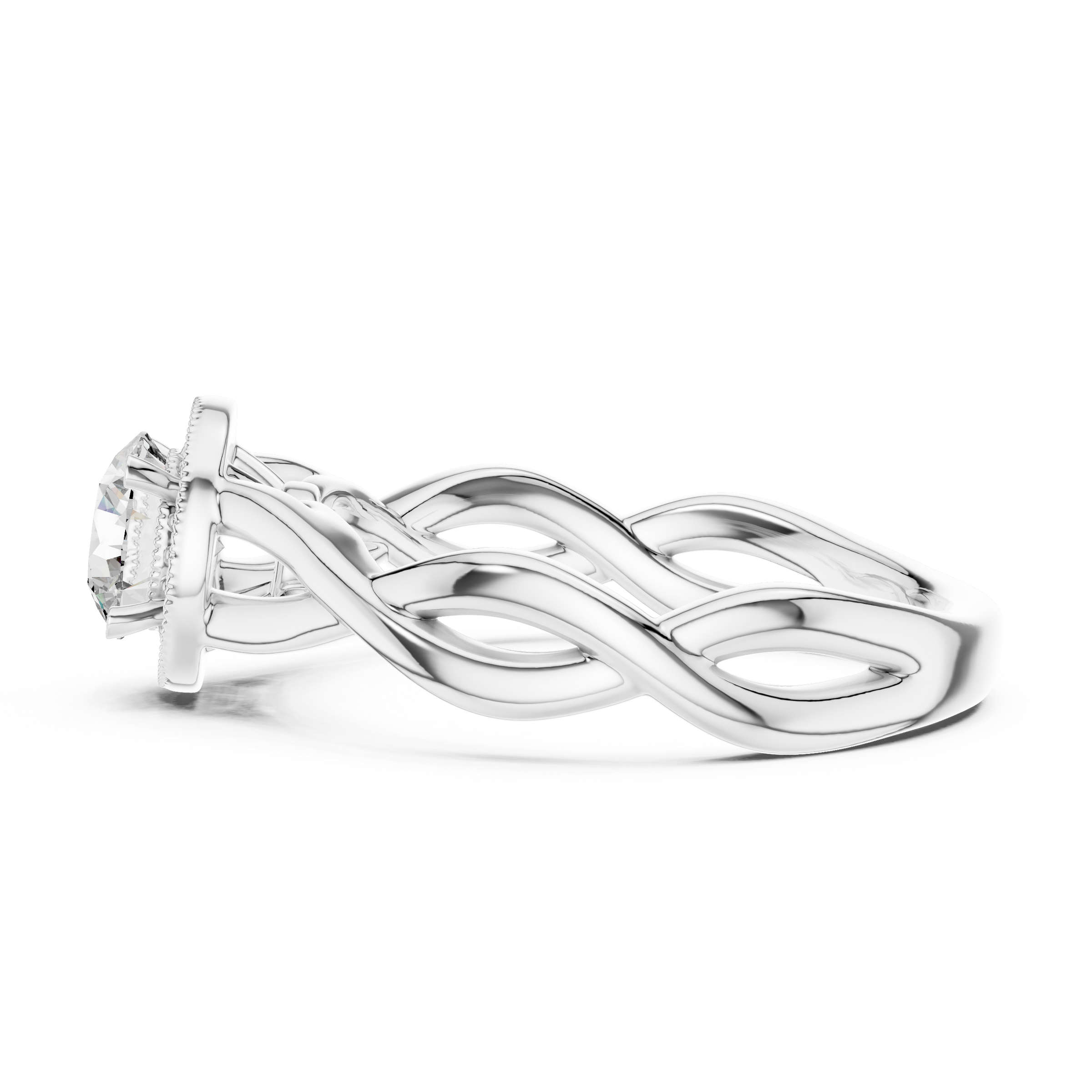 1–3 Carat Round Cut Lab-Grown Diamond Solitaire Engagement Ring with Halo Diamonds and Twisted Band in 18K Gold