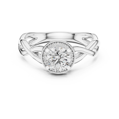 1–3 Carat Round Cut Lab-Grown Diamond Solitaire Engagement Ring with Halo Diamonds and Twisted Band in 18K Gold