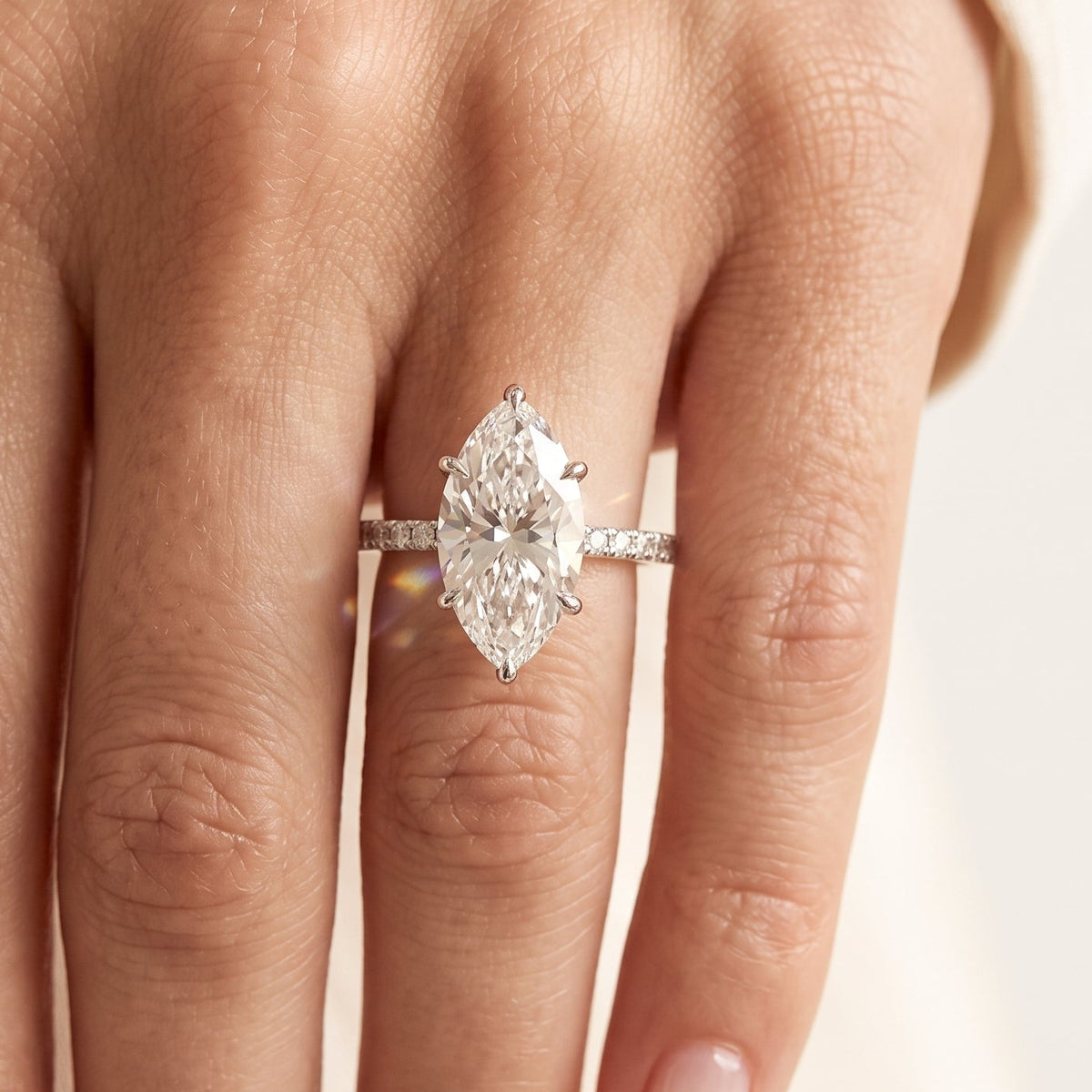 Bloom - Marquise Lab Grown Solitaire Diamond Ring with Hidden Halo | 1 to 5 Carat Centre | Pavé Band | 18K White, Yellow, or Rose Gold | IGI Certified