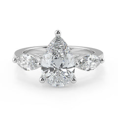 3 Stone Pear Cut Lab Grown Solitaire Diamond Ring in 18K Gold | Trilogy Engagement Ring
