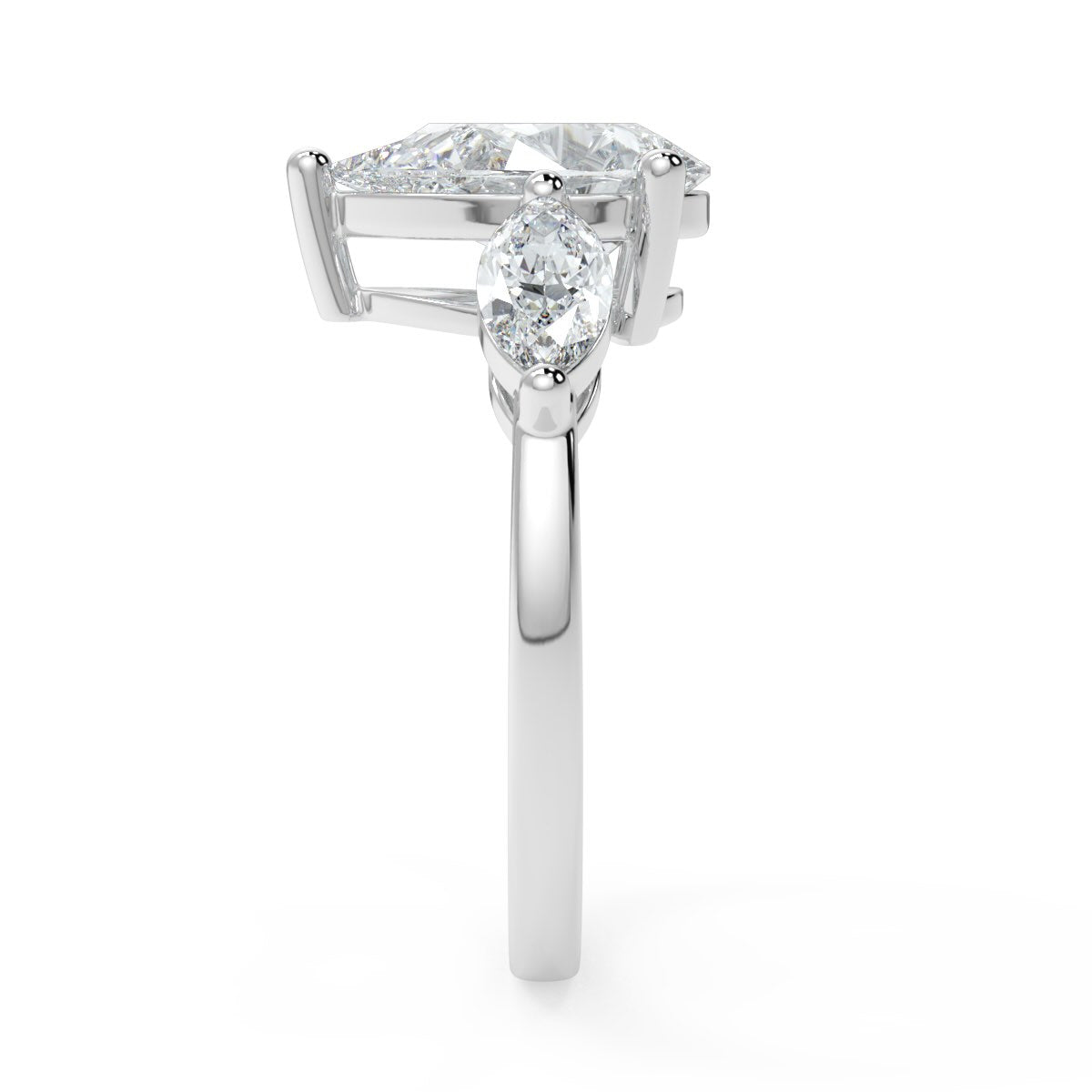 3 Stone Pear Cut Lab Grown Solitaire Diamond Ring in 18K Gold | Trilogy Engagement Ring