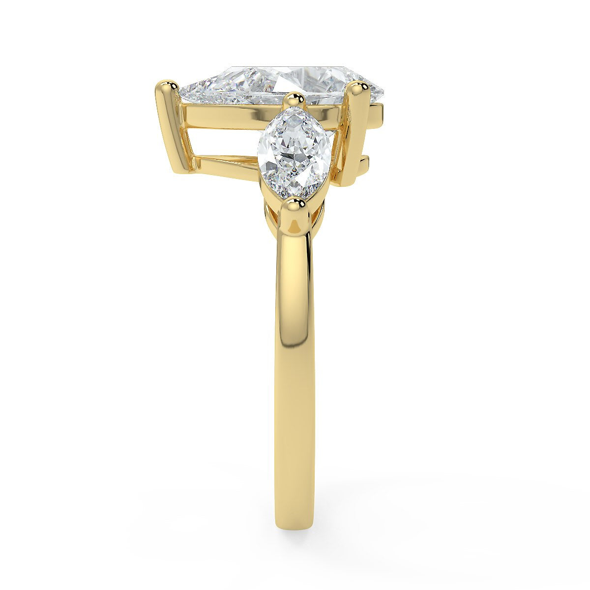 3 Stone Pear Cut Lab Grown Solitaire Diamond Ring in 18K Gold | Trilogy Engagement Ring