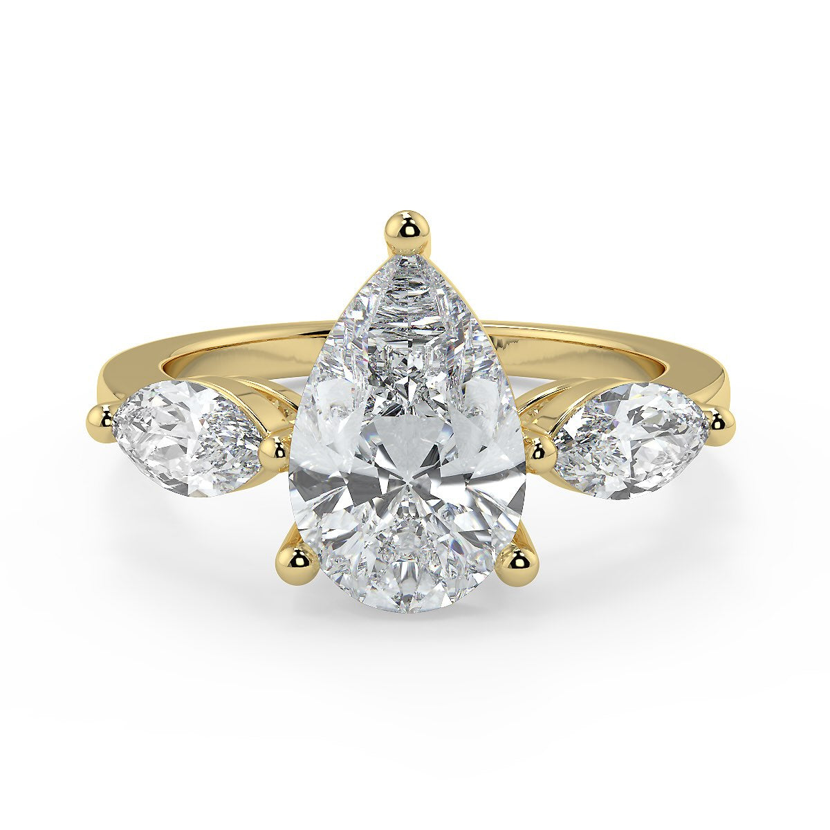 3 Stone Pear Cut Lab Grown Solitaire Diamond Ring in 18K Gold | Trilogy Engagement Ring