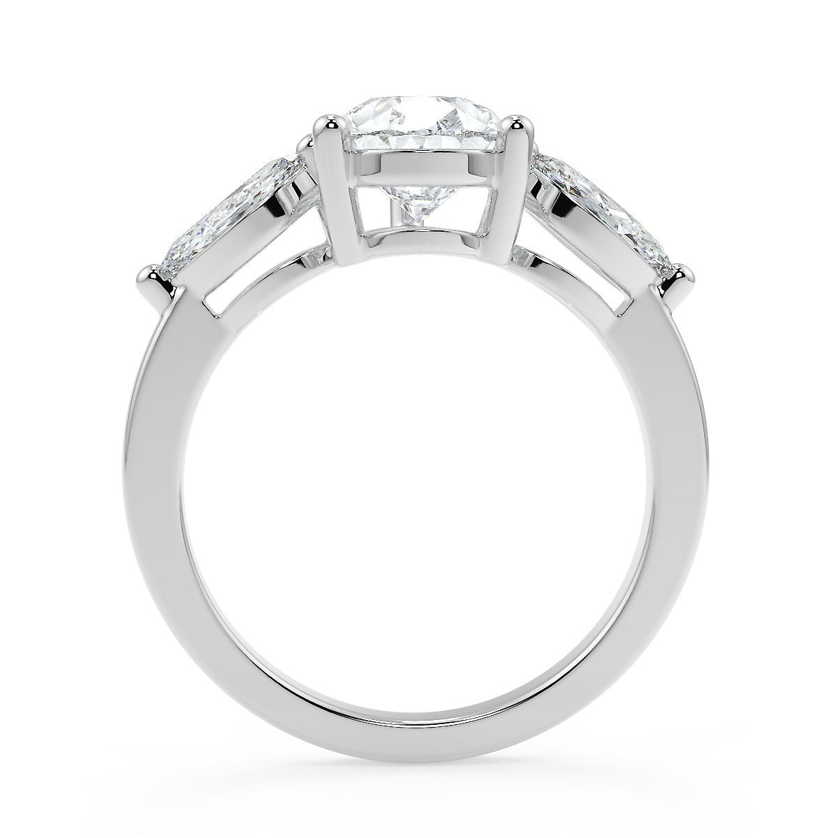 3 Stone Pear Cut Lab Grown Solitaire Diamond Ring in 18K Gold | Trilogy Engagement Ring
