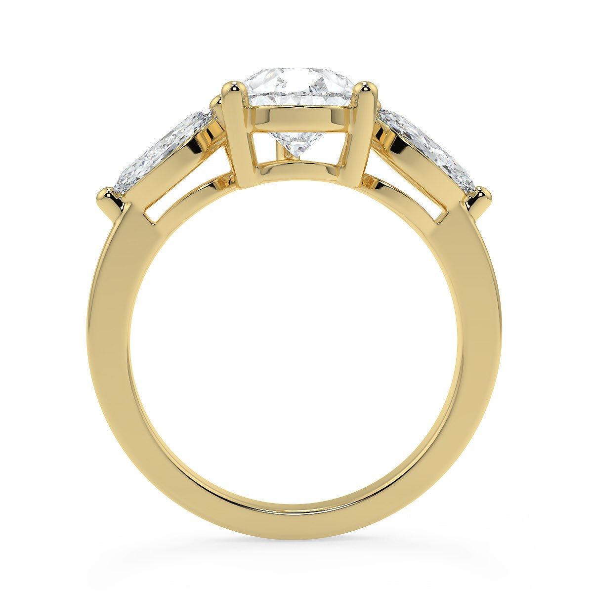 3 Stone Pear Cut Lab Grown Solitaire Diamond Ring in 18K Gold | Trilogy Engagement Ring