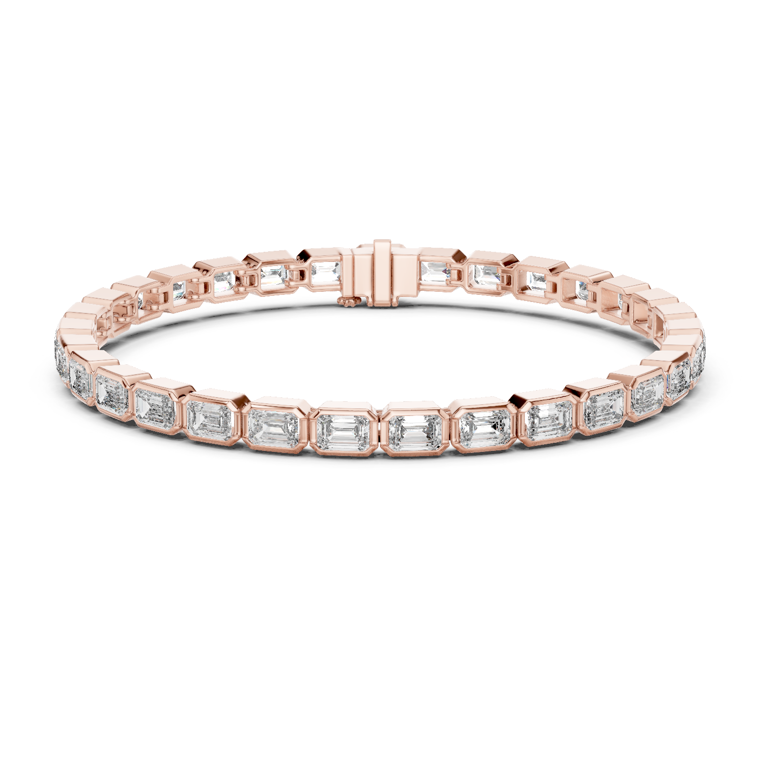 Lab-Grown Emerald Cut Diamond Bezel Tennis Bracelet 30 Pointer Each in 18K Gold | Modern Statement Bracelet