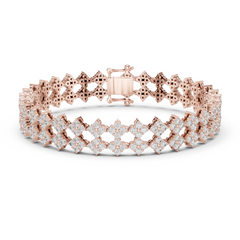 Floral Cluster Round Lab-Grown Diamond Tennis Bracelet in 18K Gold | Double Row Design | 5 Carat