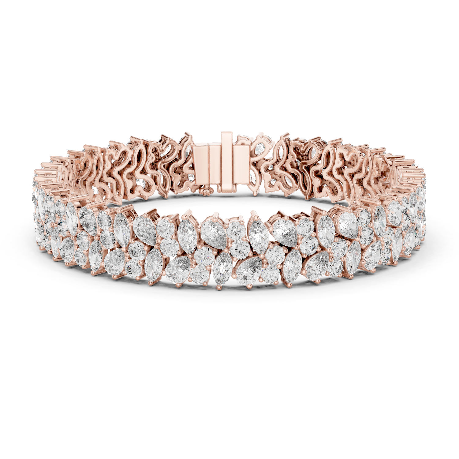 Multi-Shape Lab-Grown Diamond Bracelet in 18K Gold | Round, Pear & Marquise Statement Bracelet | 12.5 Carats
