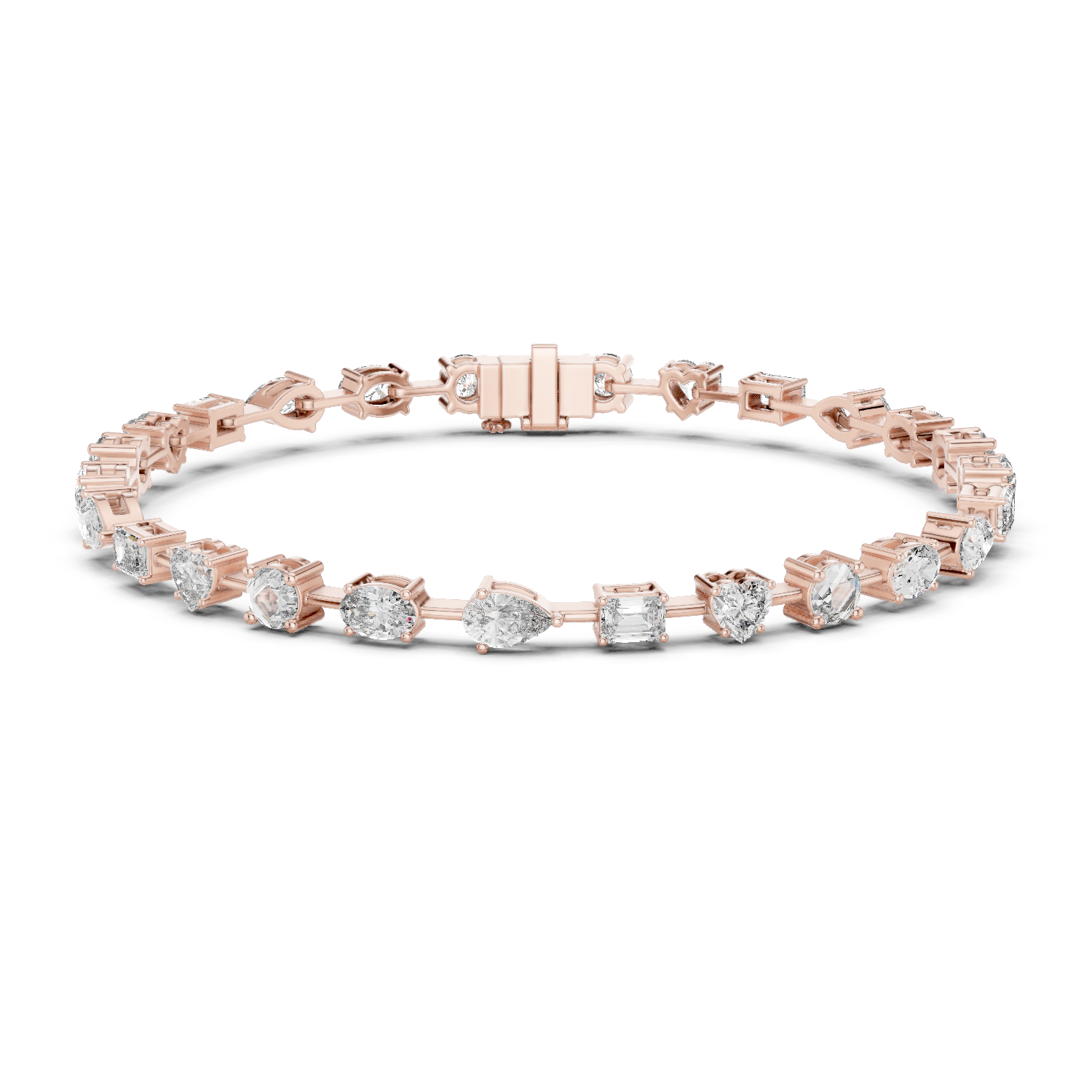 Mixed Shape Lab-Grown Diamond Bracelet in 18K Gold | Round, Heart, Emerald, Oval & Pear | 3.5 Carat