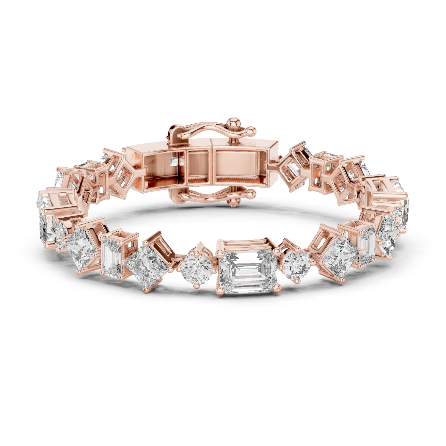 Mixed Shape Lab - Grown Diamond Tennis Bracelet | Round Emerald Princess 18K Gold | 16 Carat