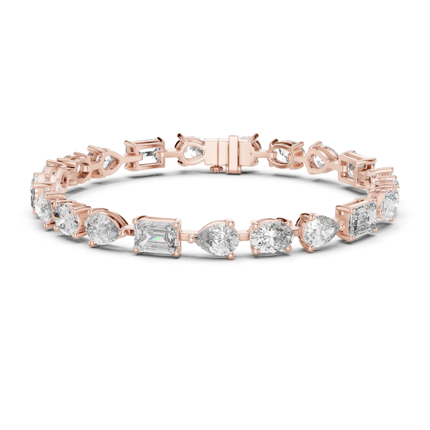 Signature Mixed Shape Diamond Tennis Bracelet in 18K Gold | Oval, Pear & Emerald Lab-Grown Diamonds | 15 Carat