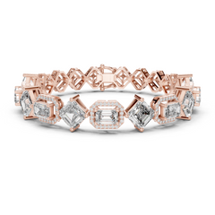 Square Emerald & Emerald With Halo Lab-Grown Diamond Tennis Bracelet in 18K Gold | 11 Carat