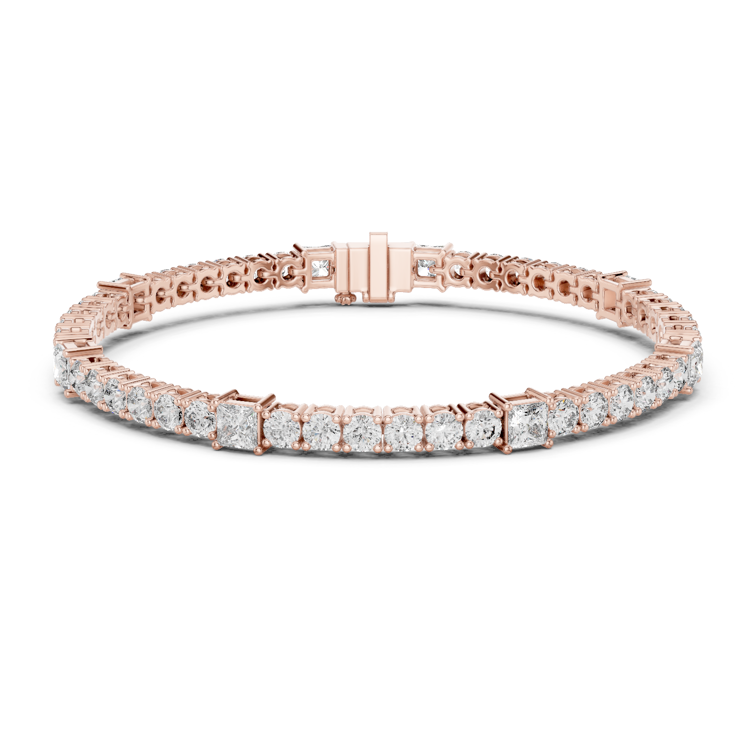 Round & Princess Cut Lab-Grown Diamond Tennis Bracelet in 18K Gold | 6 Carat