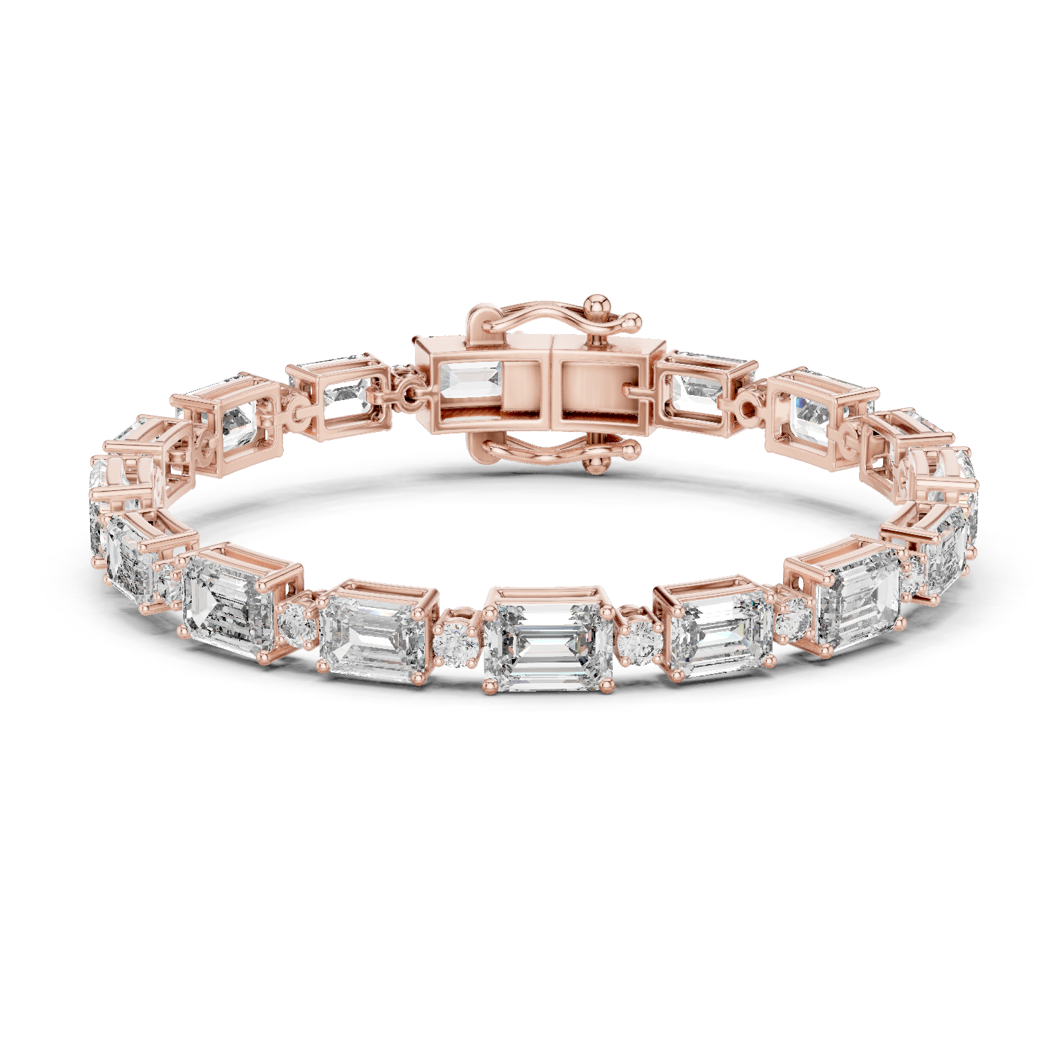 Alternating Big & Small Emerald Diamond Tennis Bracelet in 18K Gold | Round Lab-Grown Diamonds | 10.5 Carat