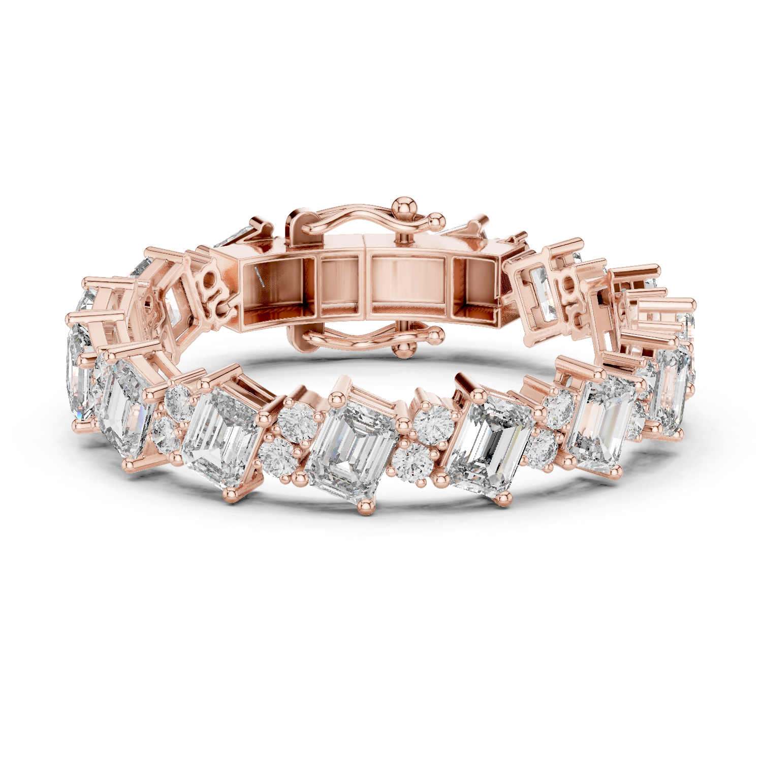 Elegant Emerald & Round Lab-Grown Diamond Tennis Bracelet in 18K Gold | 24 Carat