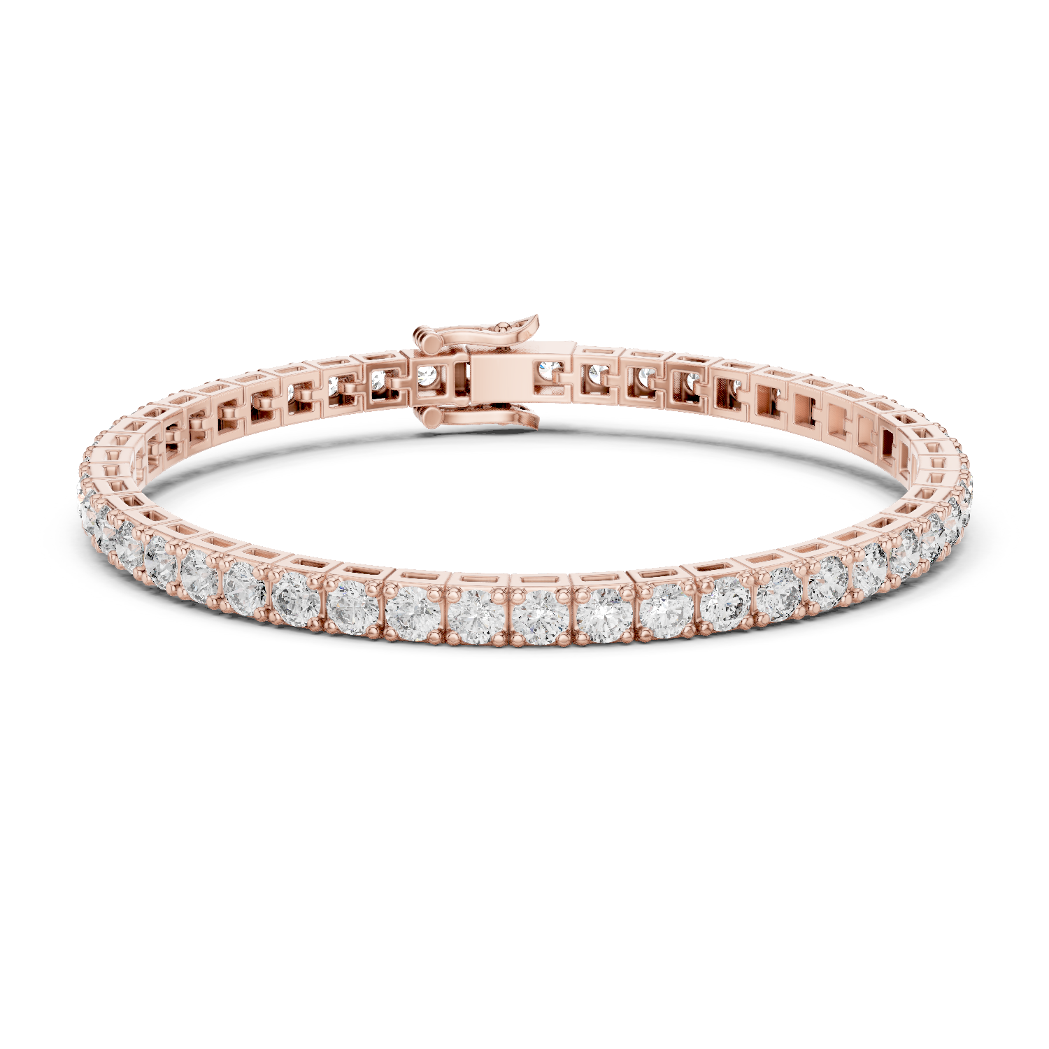 10 Pointer Round Lab-Grown Diamond Tennis Bracelet in 18K Gold (Square Setting) | 5 Carats