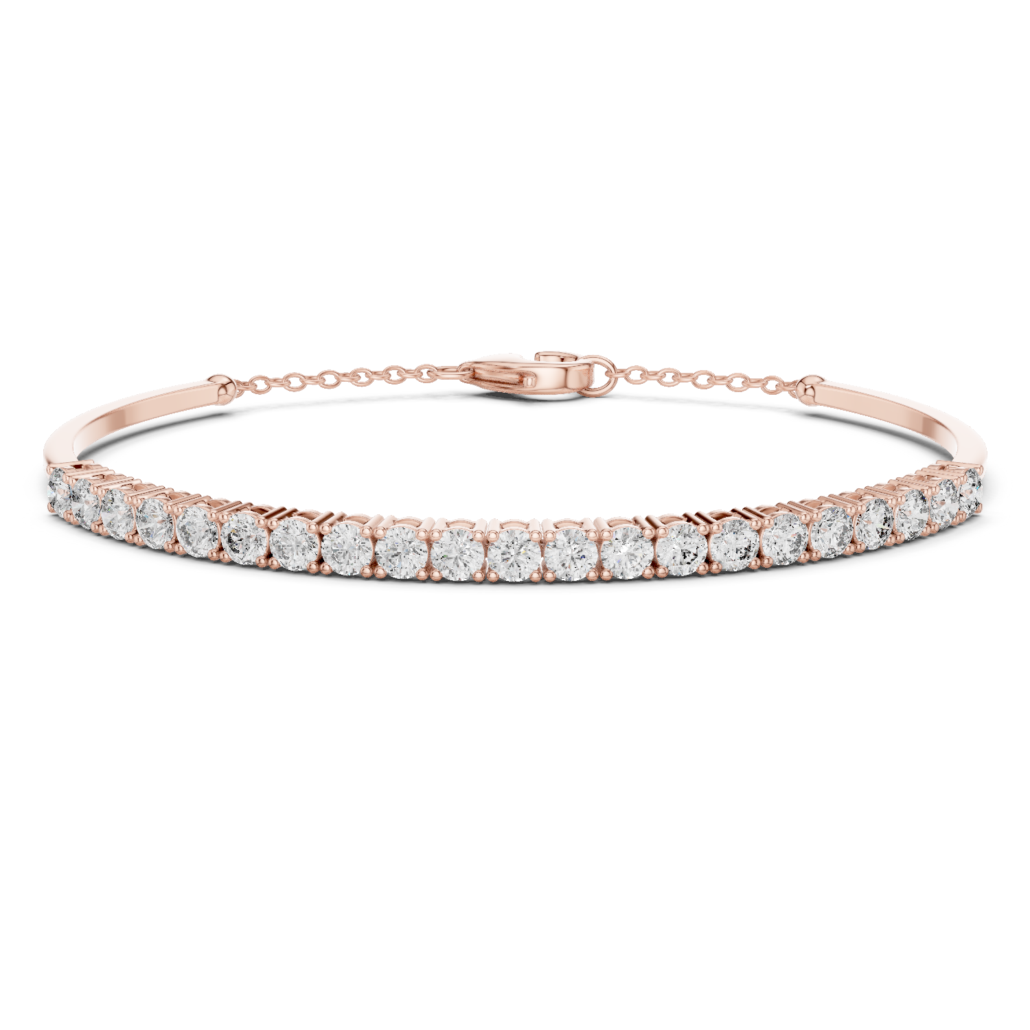 Half Tennis Lab-Grown Diamond Bracelet in 18K Gold | Classic Setting Diamond Bracelet With Chain At Back