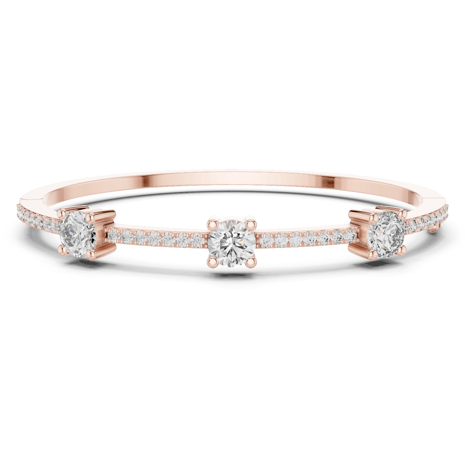Three Stone Diamond Bangle Style Bracelet with Pave Band in 18K Gold | 3.6 Carat